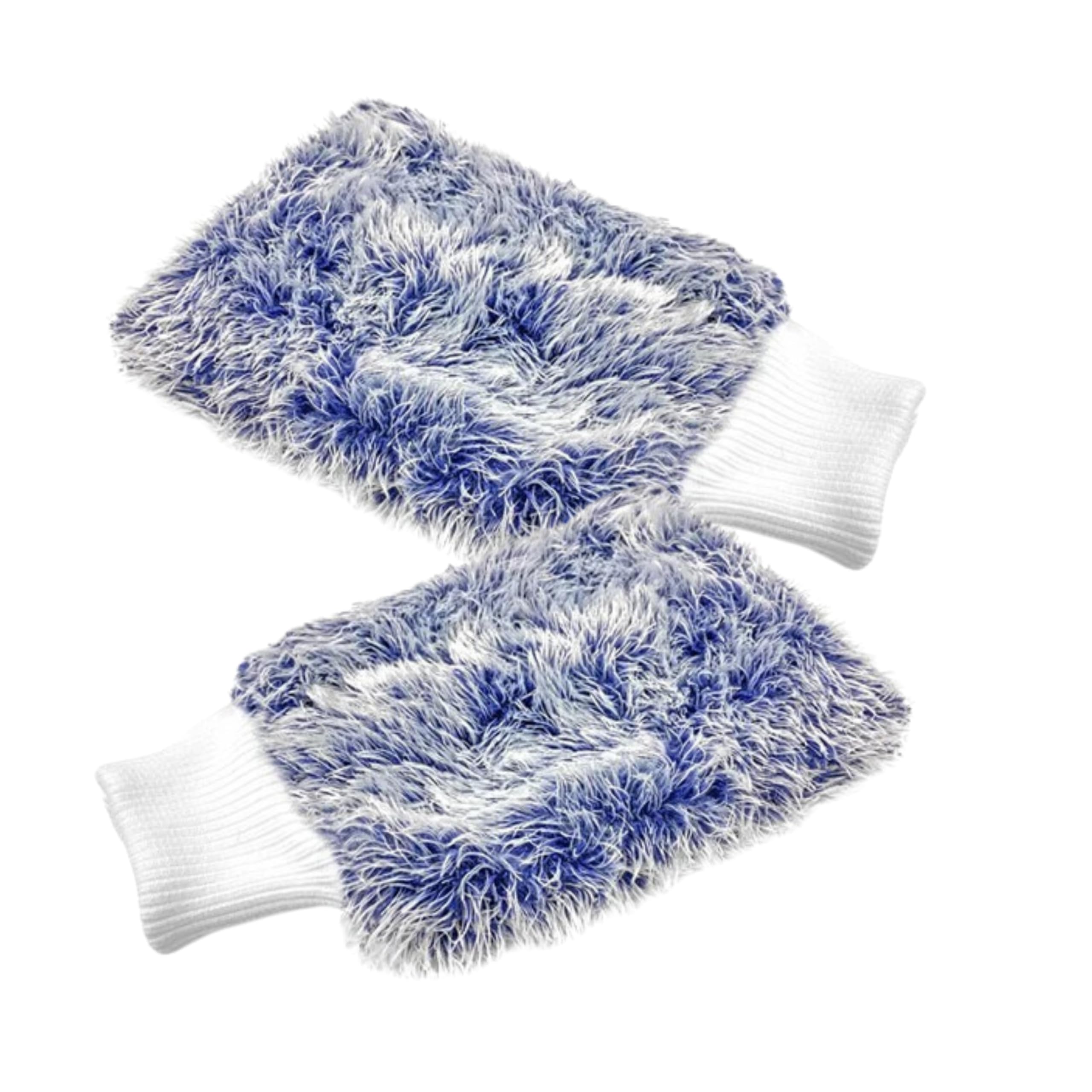 Tek Automotive White, Blue Twin Pack Silk Microfibre Wash Mitts - Car Washing Kit Essential, Super Soft Chenille Cleaning Gloves, Scratch Free, Wash Mitt For Car Washing, Durable Car Care Accessories