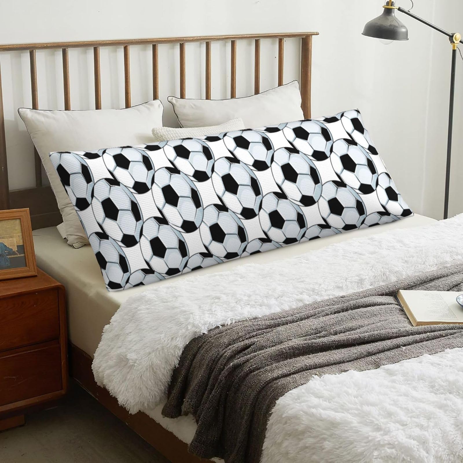 Football Soccer Balls Sports, Body Pillow Cover with Zipper,Long Body Pillowcase 20 x 60 in