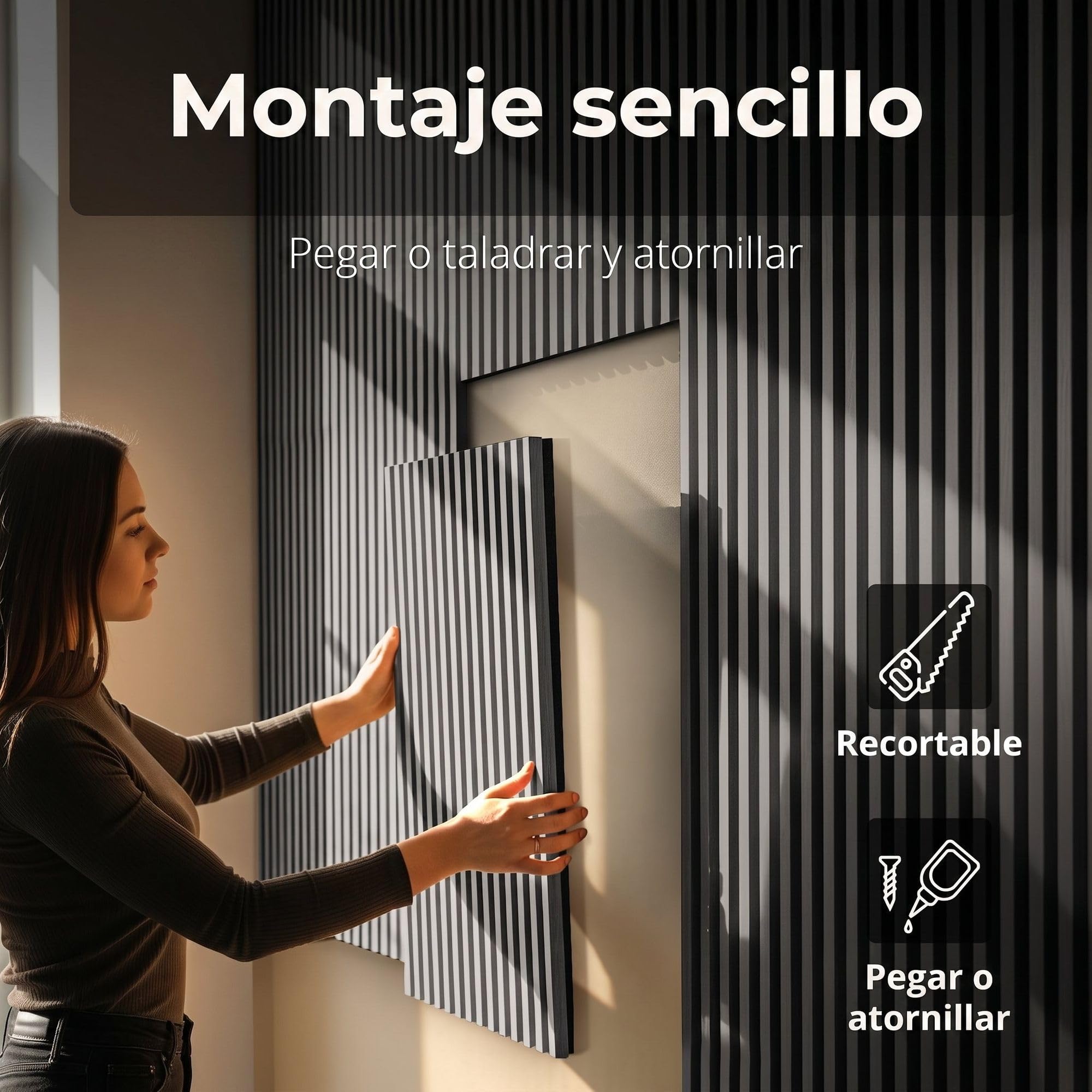 4x Paneles acústicos con lamas 60 x 60cm Gris madera