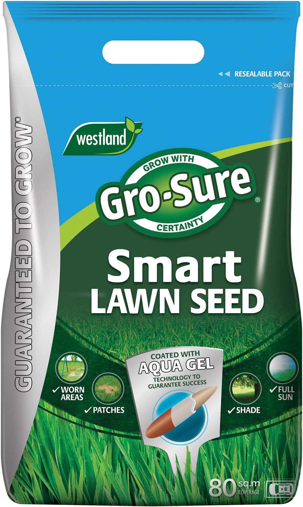 GroSure Aqua Gel Coated Smart Grass Lawn Seed, 80 m2, 3.2 kg, Blue