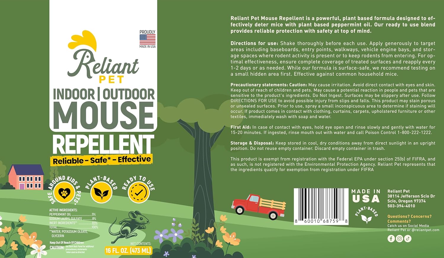 Peppermint Oil Mouse Repellent Spray 16oz - Natural Mice Deterrent for Indoor & Outdoor Use - Mouse Repellent Spray for Home, Car Engines, RV - Pet Safe Pest Control - Made in USA - Image 7