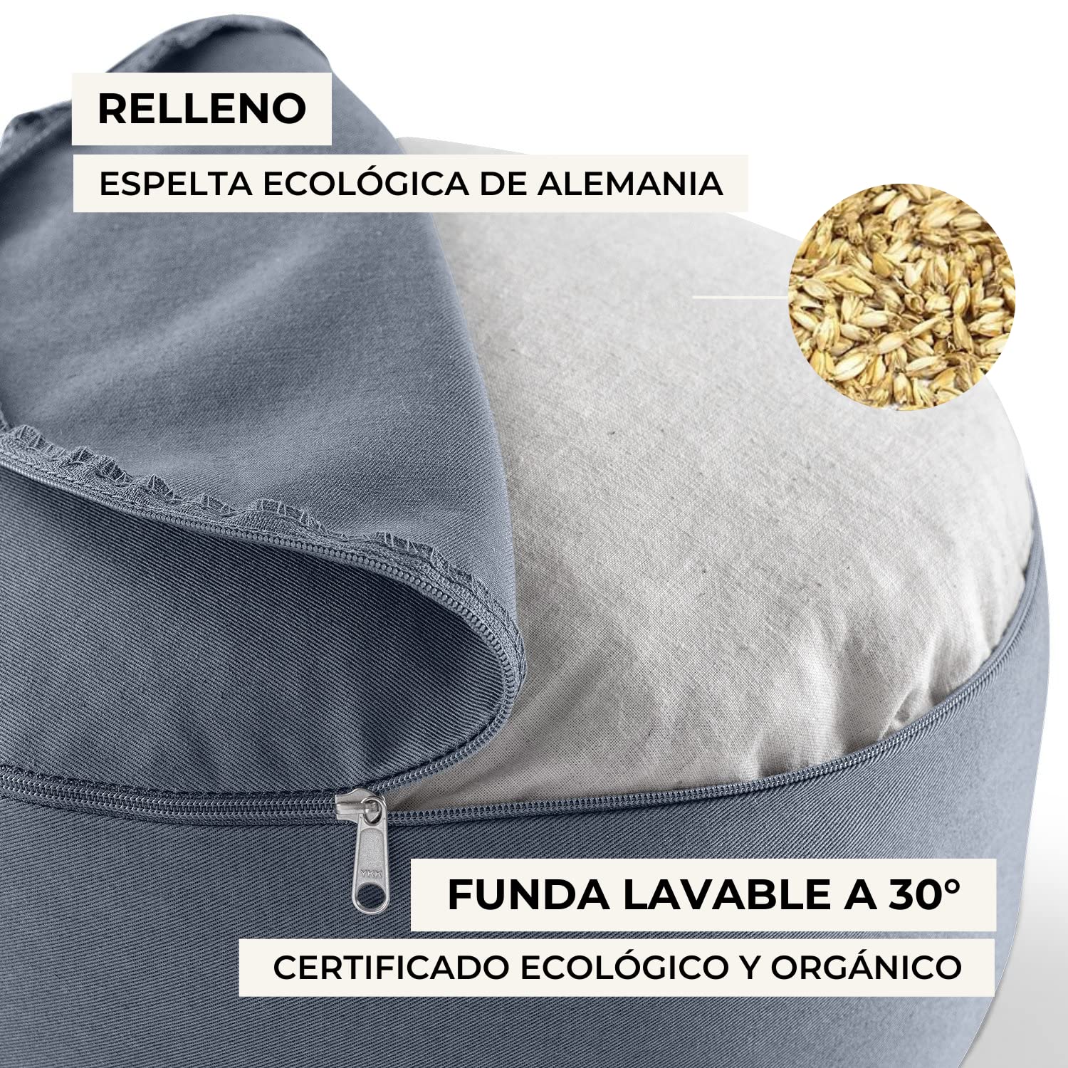 Lotuscrafts Cojin Meditacion Yoga LOTUS - Altura 15 cm - Relleno de Espelta - Cubierta en Algodon Lavable- Zafu Meditación - Cojin Suelo Redondo - Cojin Yoga - Meditation Cushion - Certificado GOTS