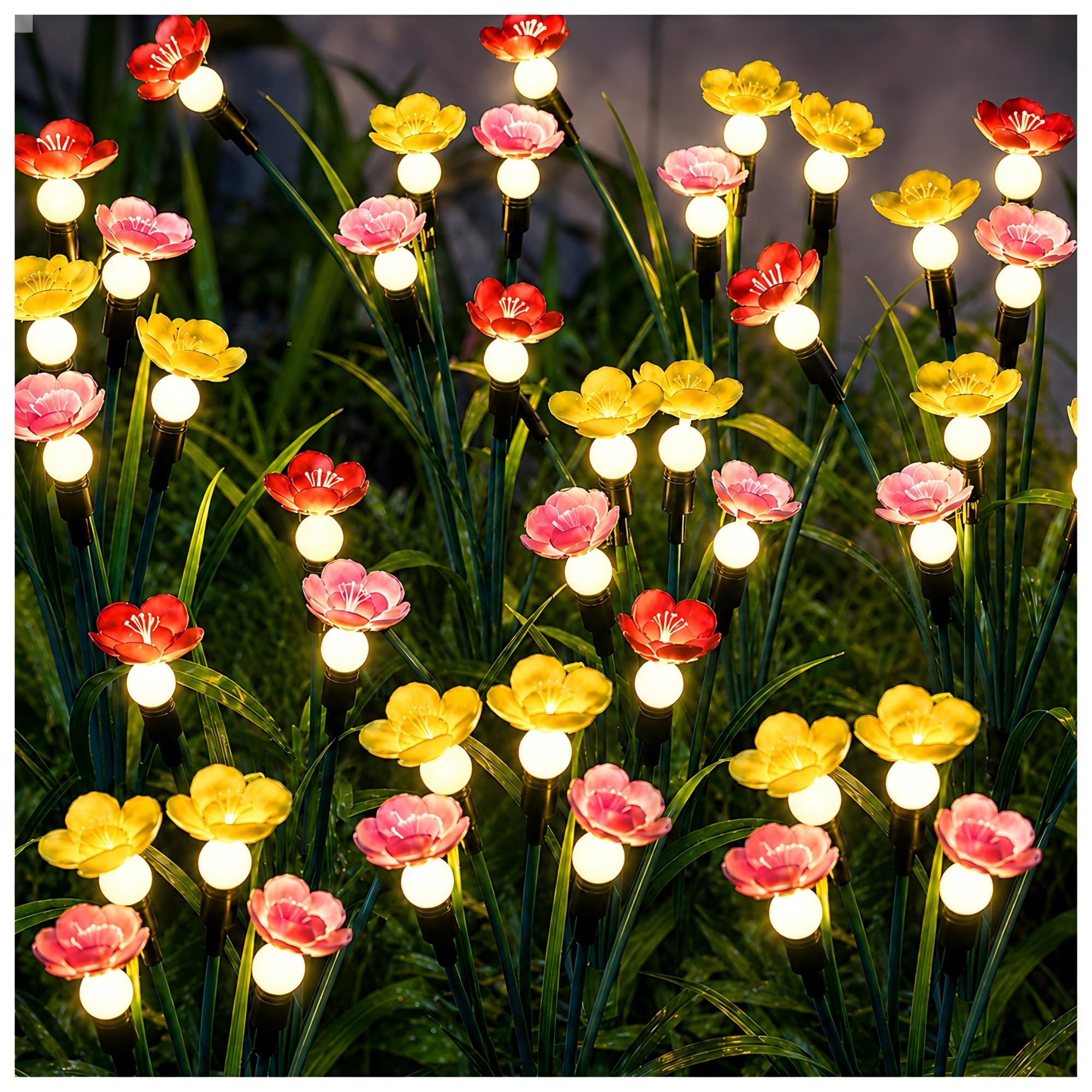 DooYard Solar Garden Lights 4 Pack - Swaying Flower&Firefly Light, Swaying in The Wind, Solar Outdoor Lights, Yard Patio Pathway Decoration, High Flexibility Iron Wire & Realistic Flower&Firefly (4)