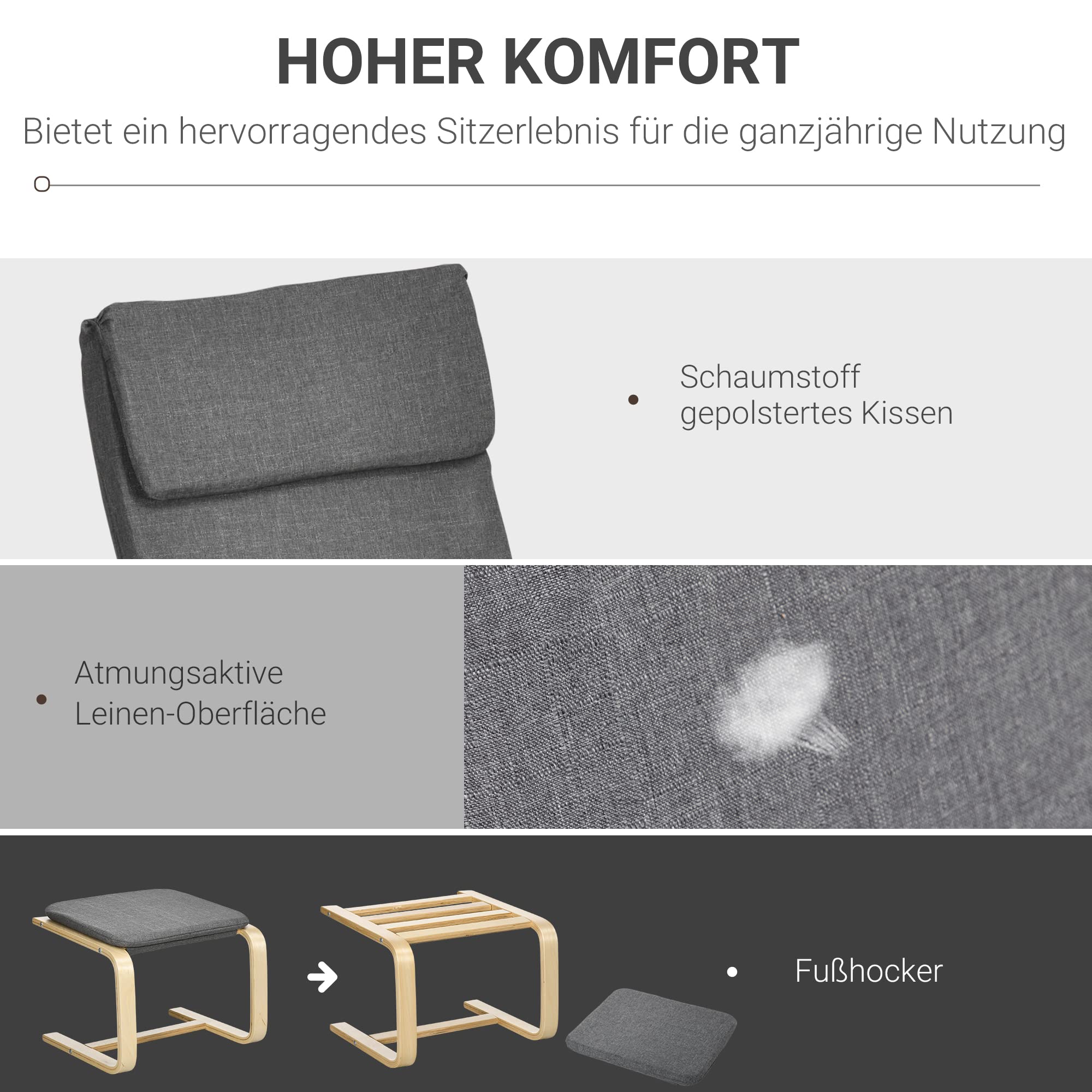 HOMCOM Relaxsessel mit Hocker Sessel Loungesessel mit Leinenoptik, Modern Fernsehsessel, Polstersessel Armlehnensessel für Wohnzimmer, Schlafzimmer, Grau