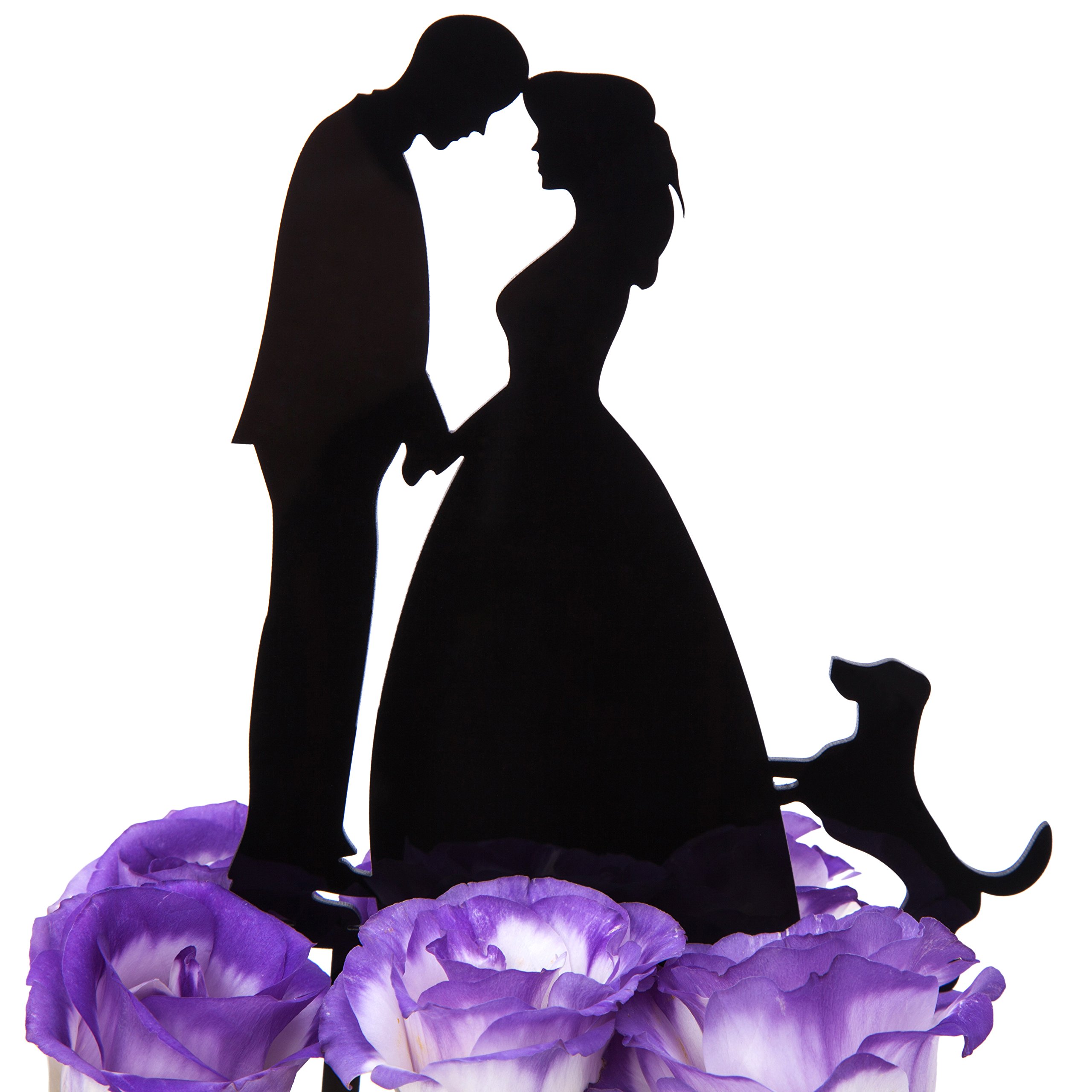 LOVENJOYWedding Anniversary Cake Topper Bride and Groom with a Dog in Gift Box, Black