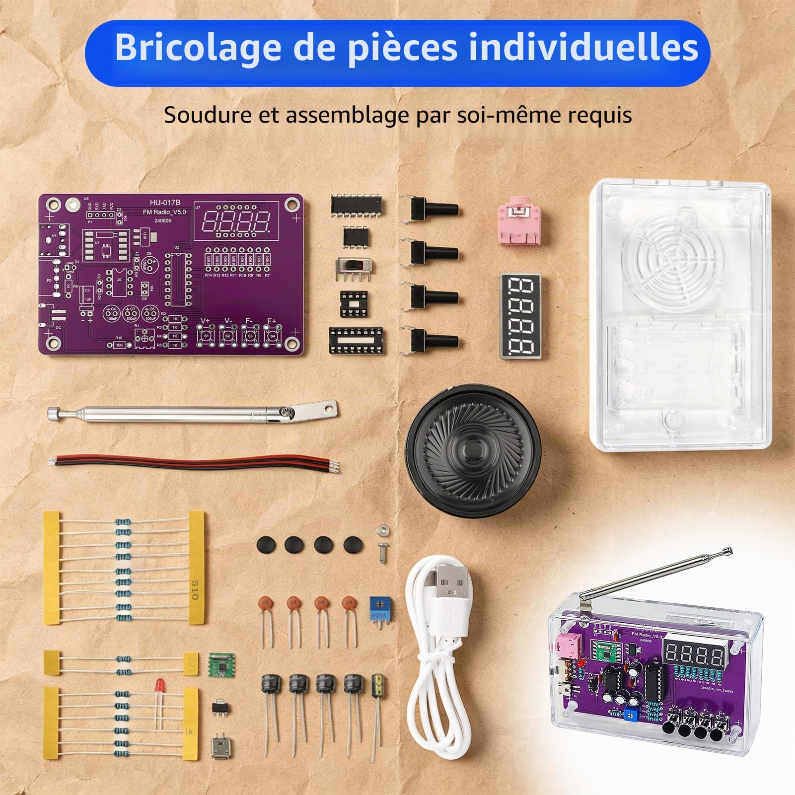 Kit radio FM, kit d'entraînement à la soudure électronique DIY Kit de soudure Module radio récepteur Kit 87-108 MHz (avec étui)