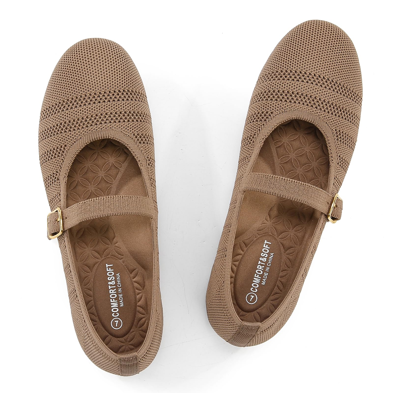 Frank Mully Women's Mary Jane Flats Comfortable Dressy Ballet Flats Casual Round Toe Slip On Washable Knitted Fabric Office Work Woman Shoes