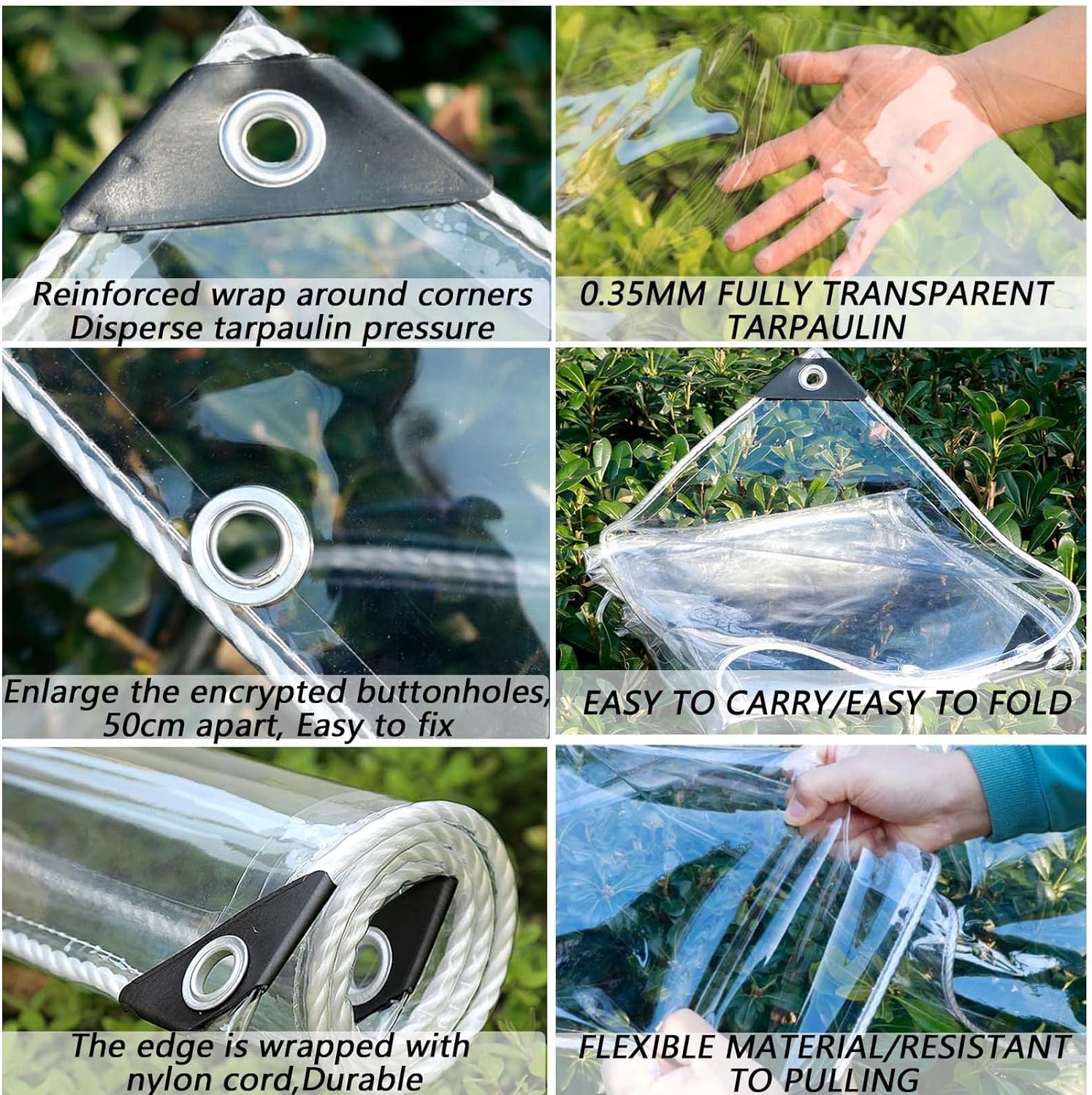 Luabue 2M X 2M Clear Tarpaulin Waterproof Heavy Duty Transparent - View #3