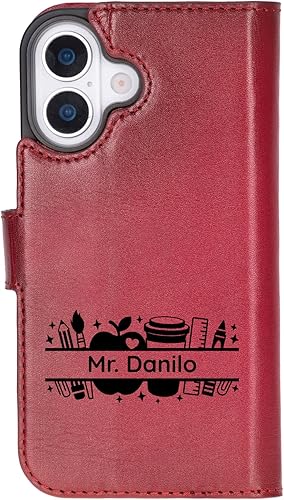 Miniatura 4 de Premium Leather Wallet Case for iPhone 17 Series, RFID Blocking, Detachable 2-in-1 Design with Card Slots, Red Cowhide Folio Cover with Football