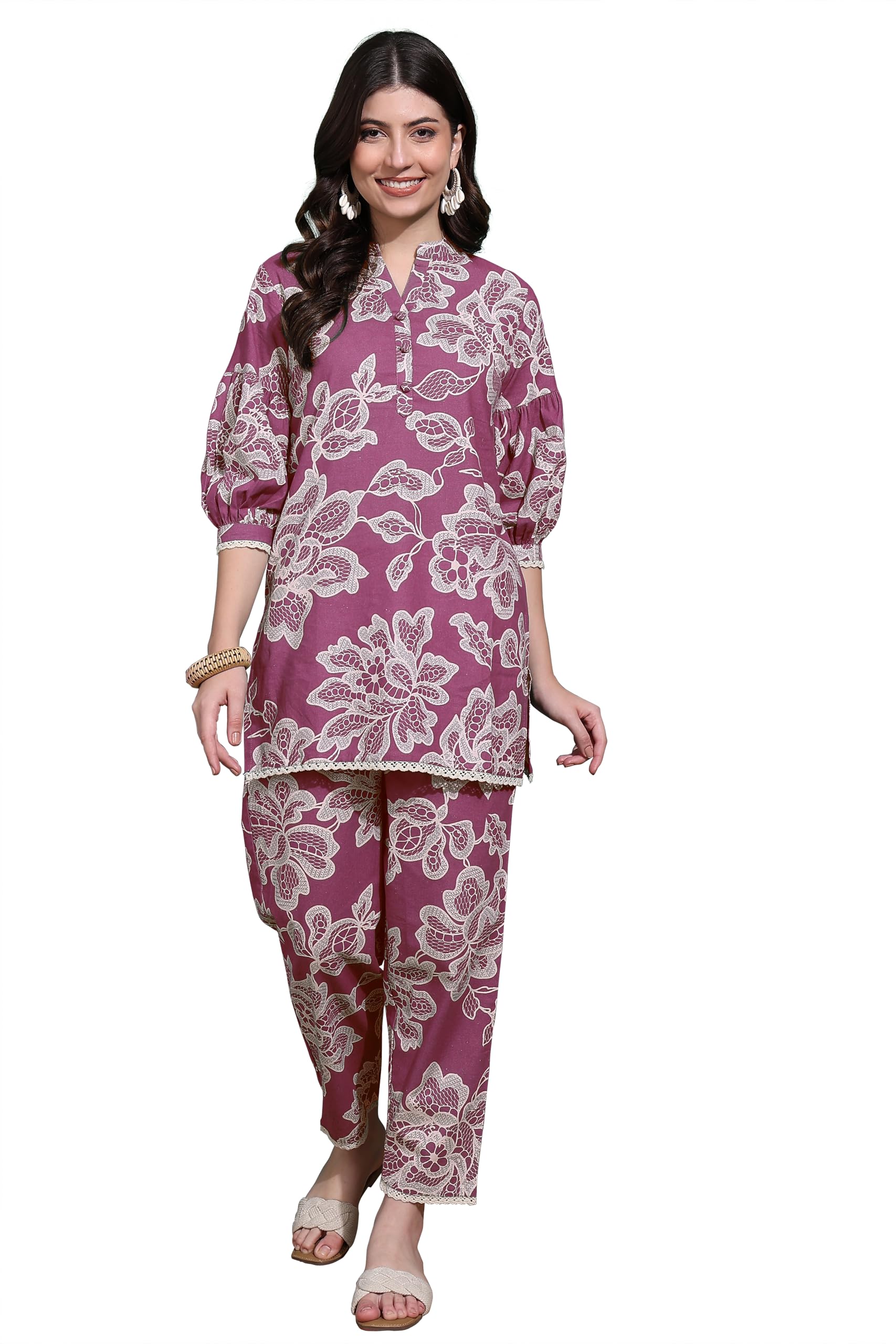 mirchi fashion Women's Relax Fit Cotton Floral Printed Kurta Co-Ord Set with Trouser Pant-picture-52