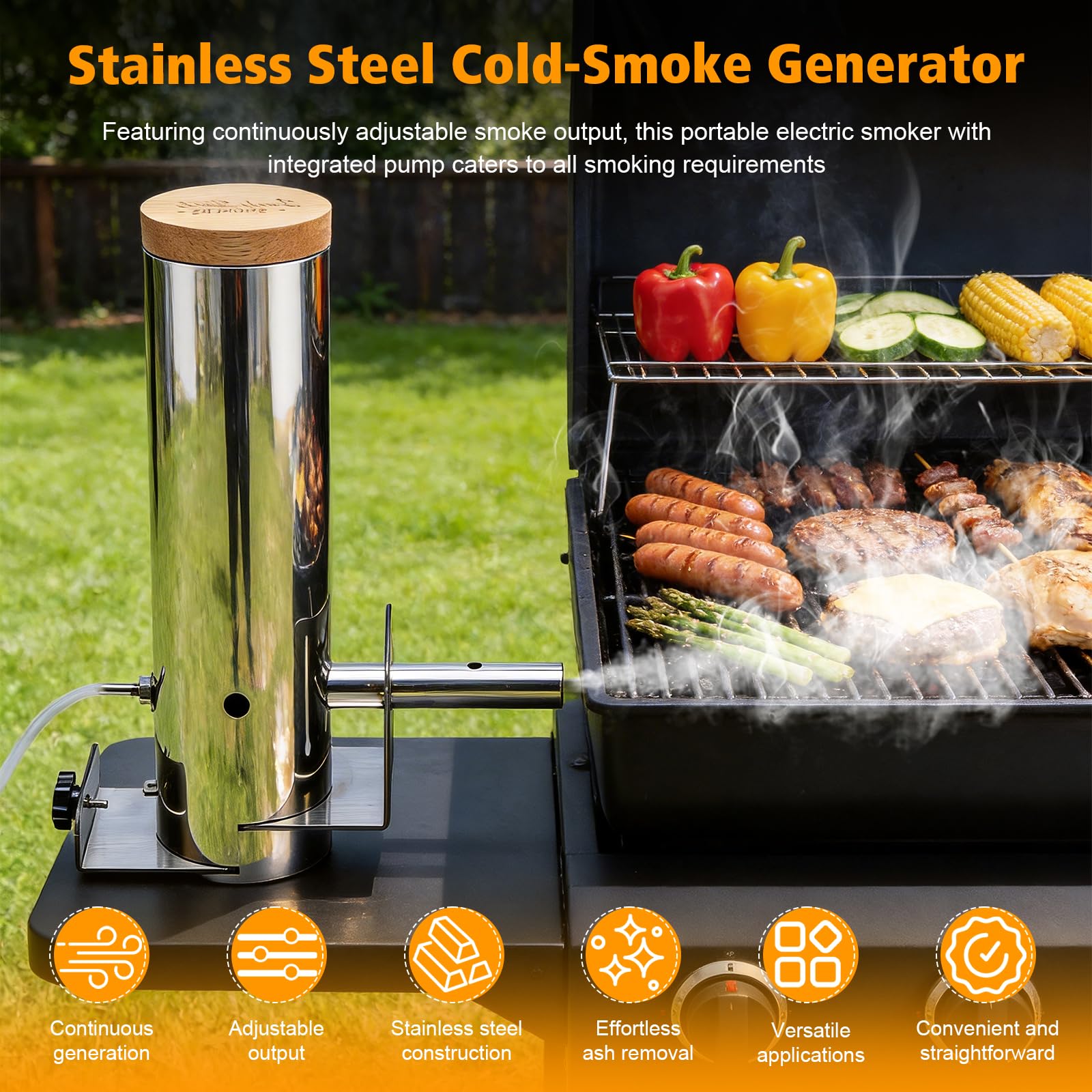 Generador de Humo Frío Acero Inoxidable con Bomba Ajustable,Portátil | Ahumador de Alimentos, Barril Ahumador para Barbacoa, Ahumar Carne Pescado Queso