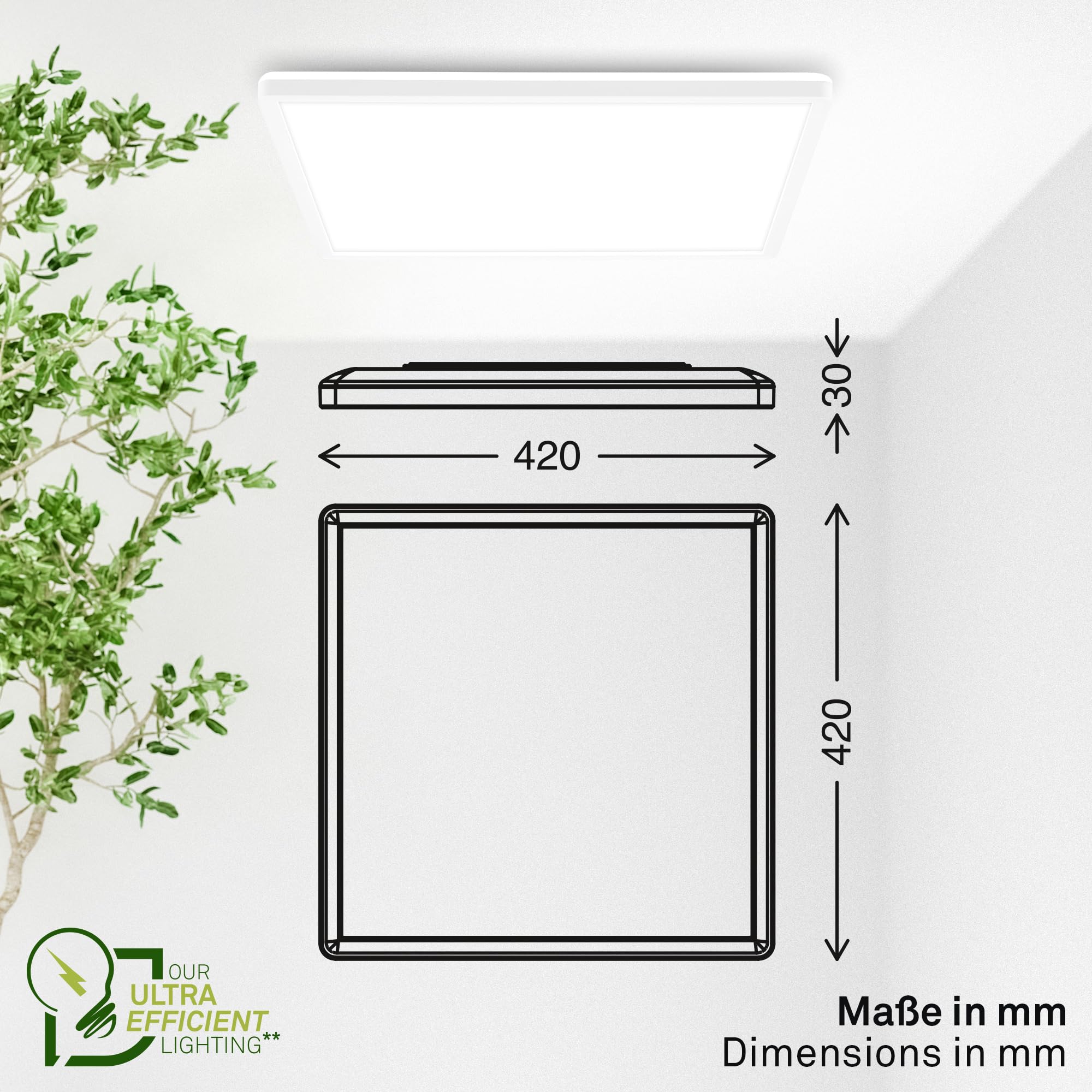 BRILONER - LED Panel mit EEK A Lichtquelle, 14,2 W, 3000lm, flach, CCT warmweiß bis kaltweiß, indirektes Licht, LED Lampe, Deckenleuchte, Wohnzimmerlampe, Deckenlampe, Flurlampe, 42x42x3 cm, Weiß