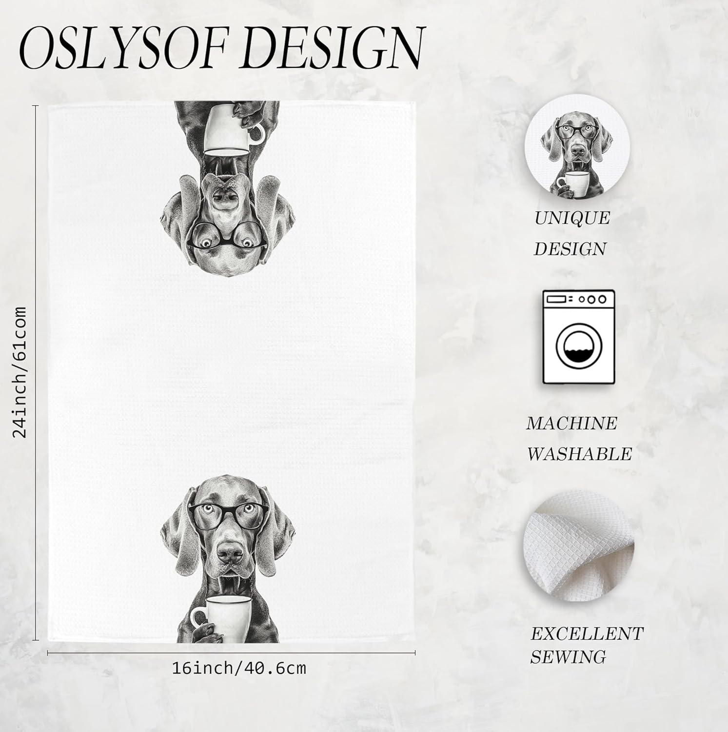 Funny Weimaraner Dog Kitchen Towels, Weimaraner Gifts Dish Tea Towels, Black and White Dog Lovers Owner Gifts Hand Towel for Kitchen, Coffee Bar Station Decor, 16x24 Inch - Image 7