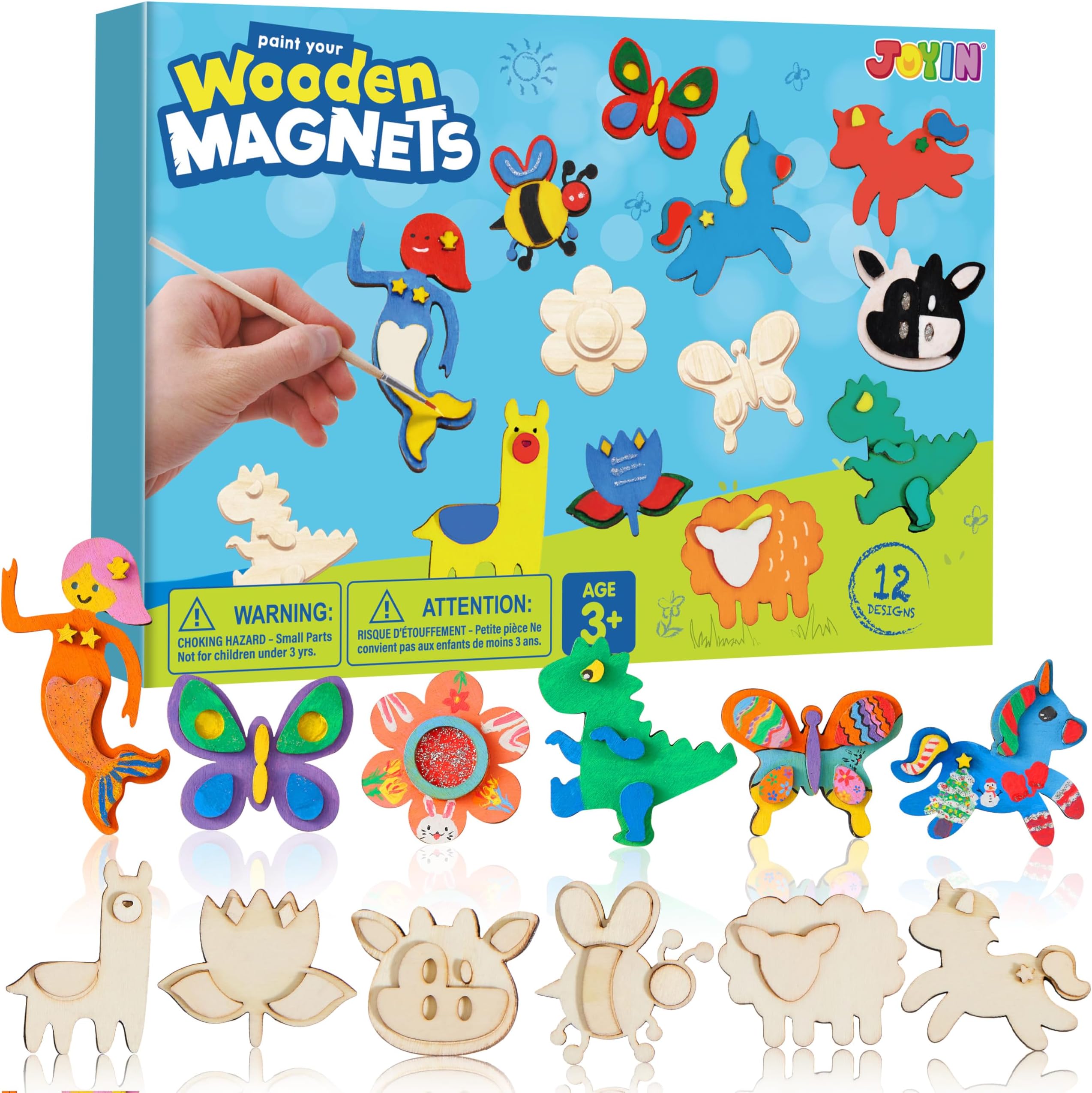 12 Wooden Magnet Creativity Arts & Crafts Painting Kit for Kids, Decorate Your Own Painting Gift for Easter Basket Stuffers, Birthday Parties and Family Crafts, Party Favors for Boys Girls