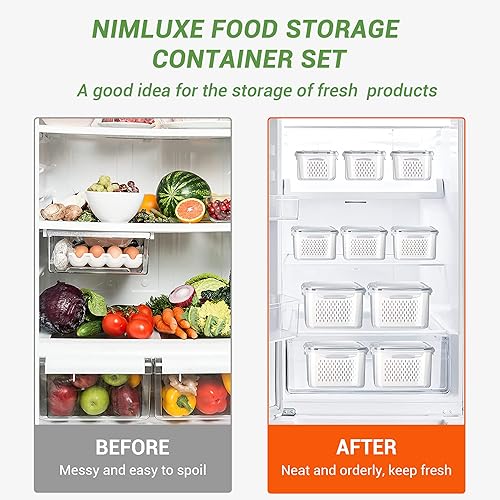 Miniatura 2 de Recipientes de almacenamiento de frutas y verduras para refrigerador paquete de 8 recipientes de gran capacidad contenedores organizadores de