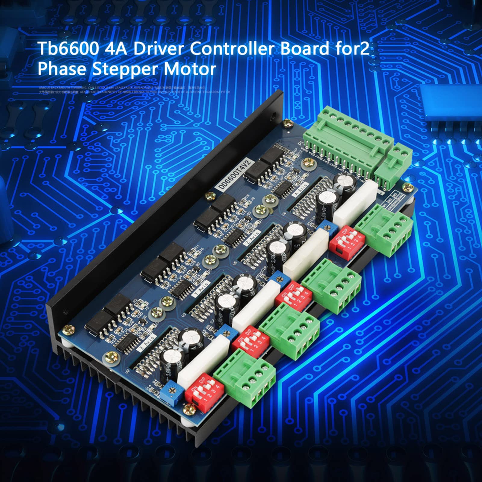Placa controladora de motor paso a paso TB6600 Controlador CNC de alta potencia 4A con tecnología de picador de corriente constante doble polar para motores paso a paso de 4 ejes