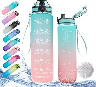 32oz Daily Water Bottle with Handle, Reusable Tritan Plastic BPA Free Leakproof Water Jug, 1 Liter(1000ml) Frosted Fast-Flow Drinking Bottle for School, Work, Travel, Gym and Outdoor Sports (32oz/1000ml, Green to Pink)