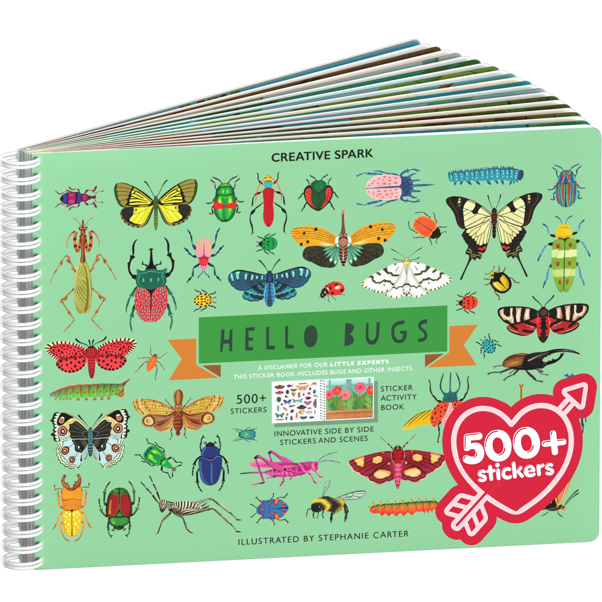 Cupkin Hello Bugs Sticker Book Activity for Kids, Toddler Airplane Travel Essentials, 500+ Bugs Stickers for Kids + 12 Scenes + 12 Coloring Book Pages, Bug Lover Gift, Children's Crafts Ages 2-8