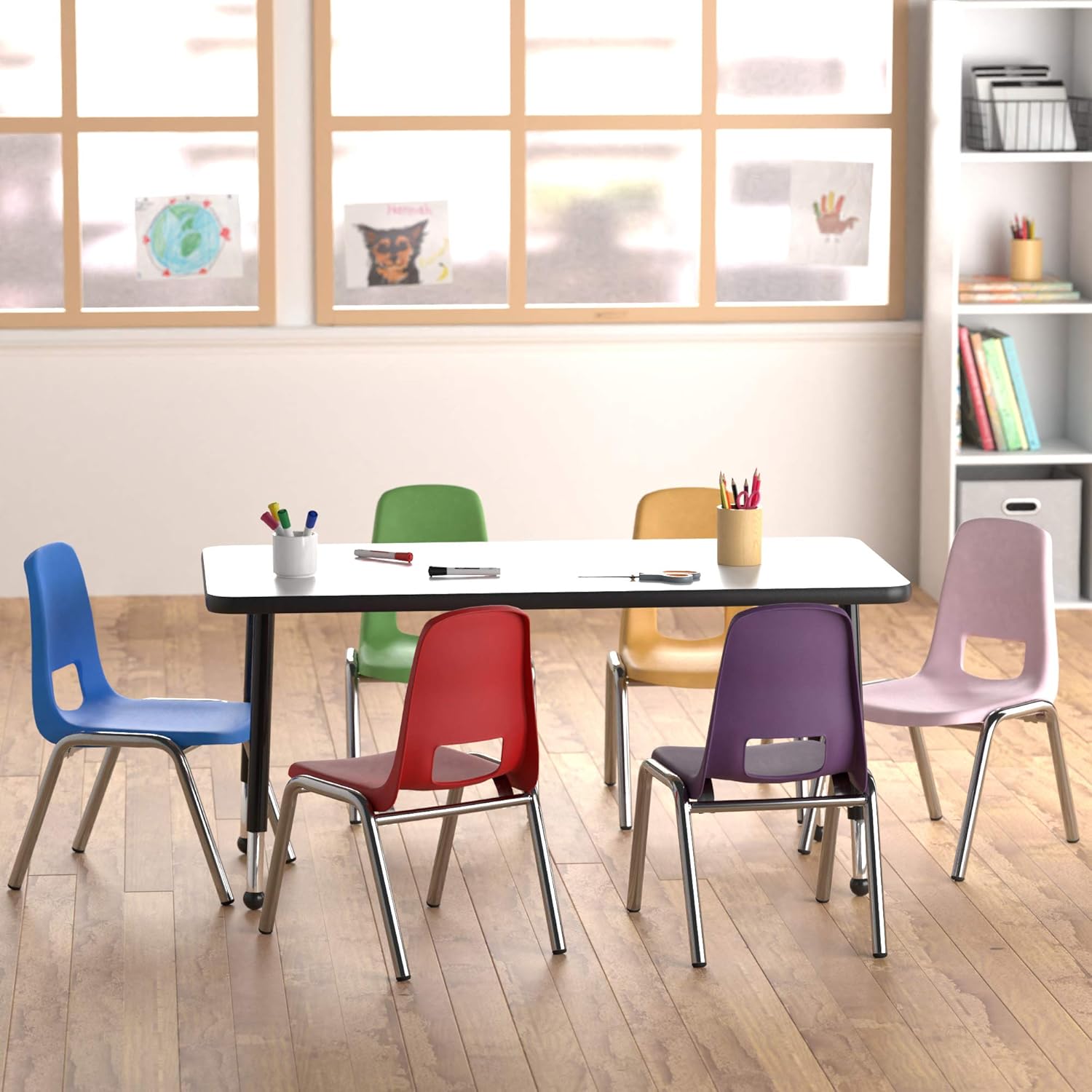  Basics School Classroom Stack Chair, 12-Inch Seat Height - 6-Pack, Chrome Legs, 6 Assorted Color : Office Products