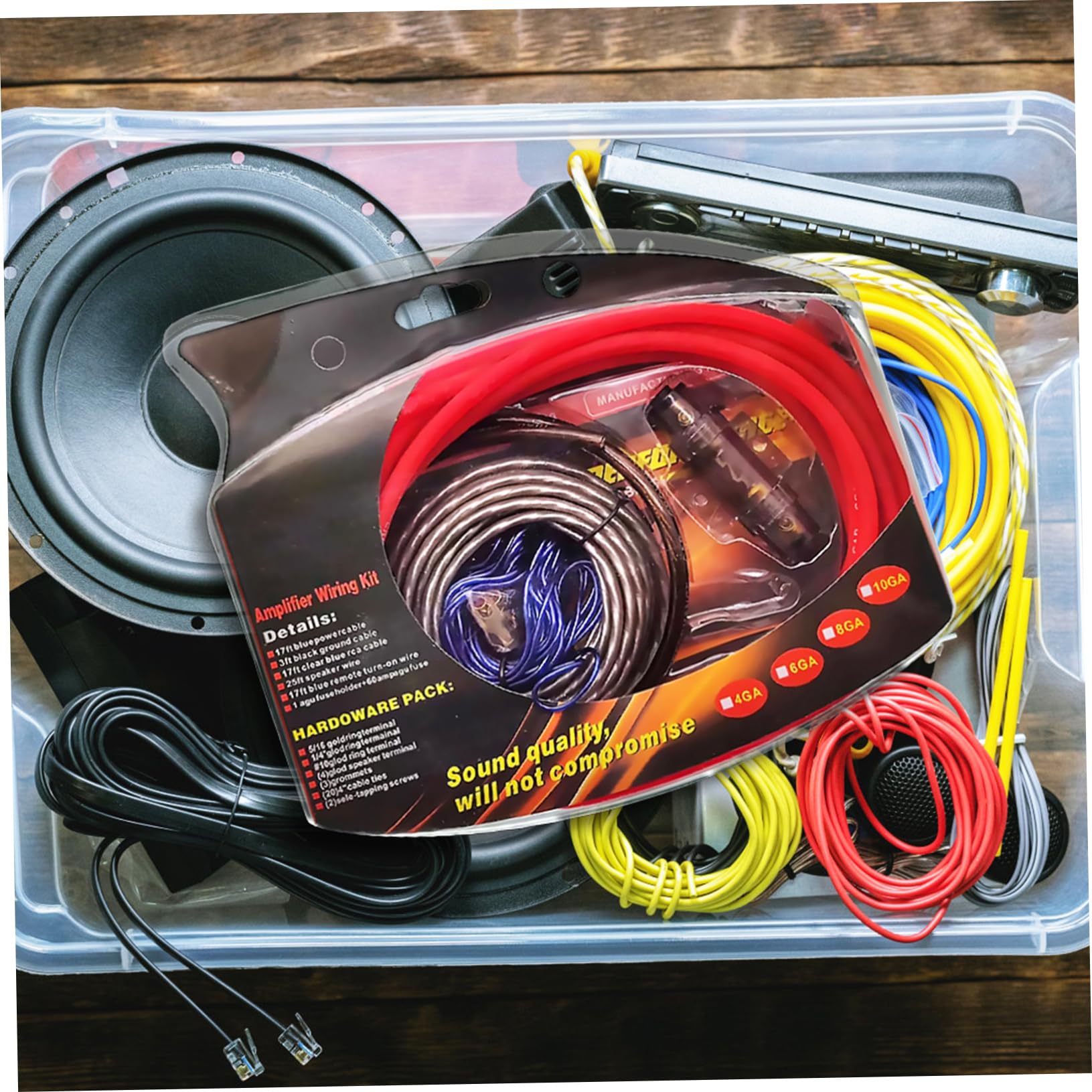 UKCOCO Kit de Câblage Solution Complète Amplificateur de Voiture pour 4 Gauge, Connecteurs RCA, Porte-fusible pour Système Audio Auto