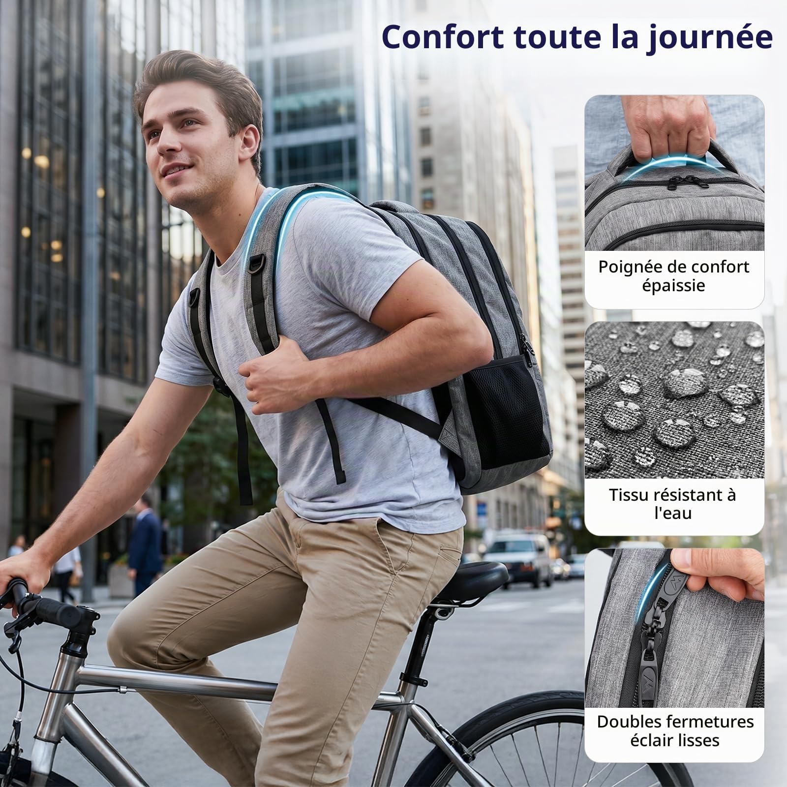 MATEIN Sac à Dos Ordinateur Portable 17 Pouces Imperméable Voyage Homme Femme Gris