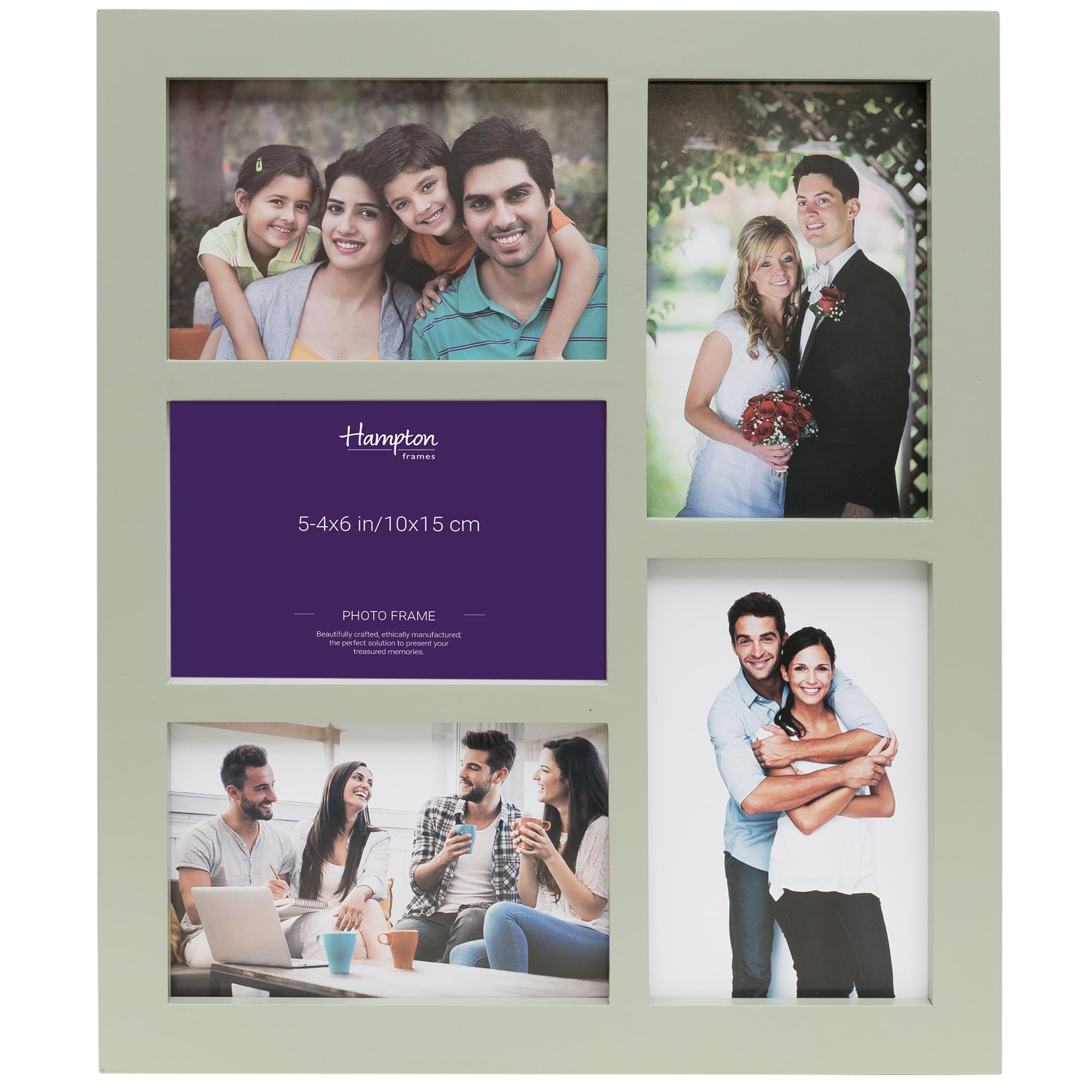Hampton Frames, Multi Aperture Sage Green Photo Frame, 5 x 4x6 Rectangular, Acylic Front Freestanding or Wall Mount Display Multiple Pictures GAL5APSG