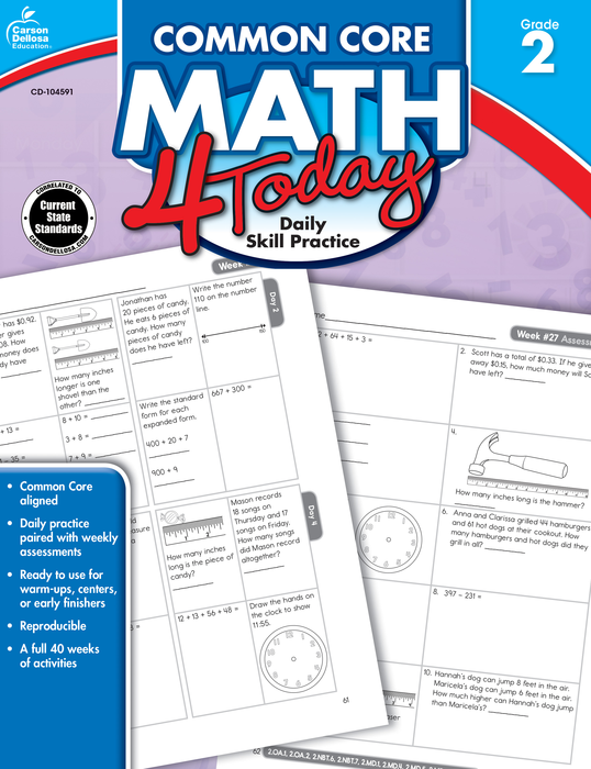 Carson Dellosa, Common Core Math 4 Today Workbook, Grade 2 ...