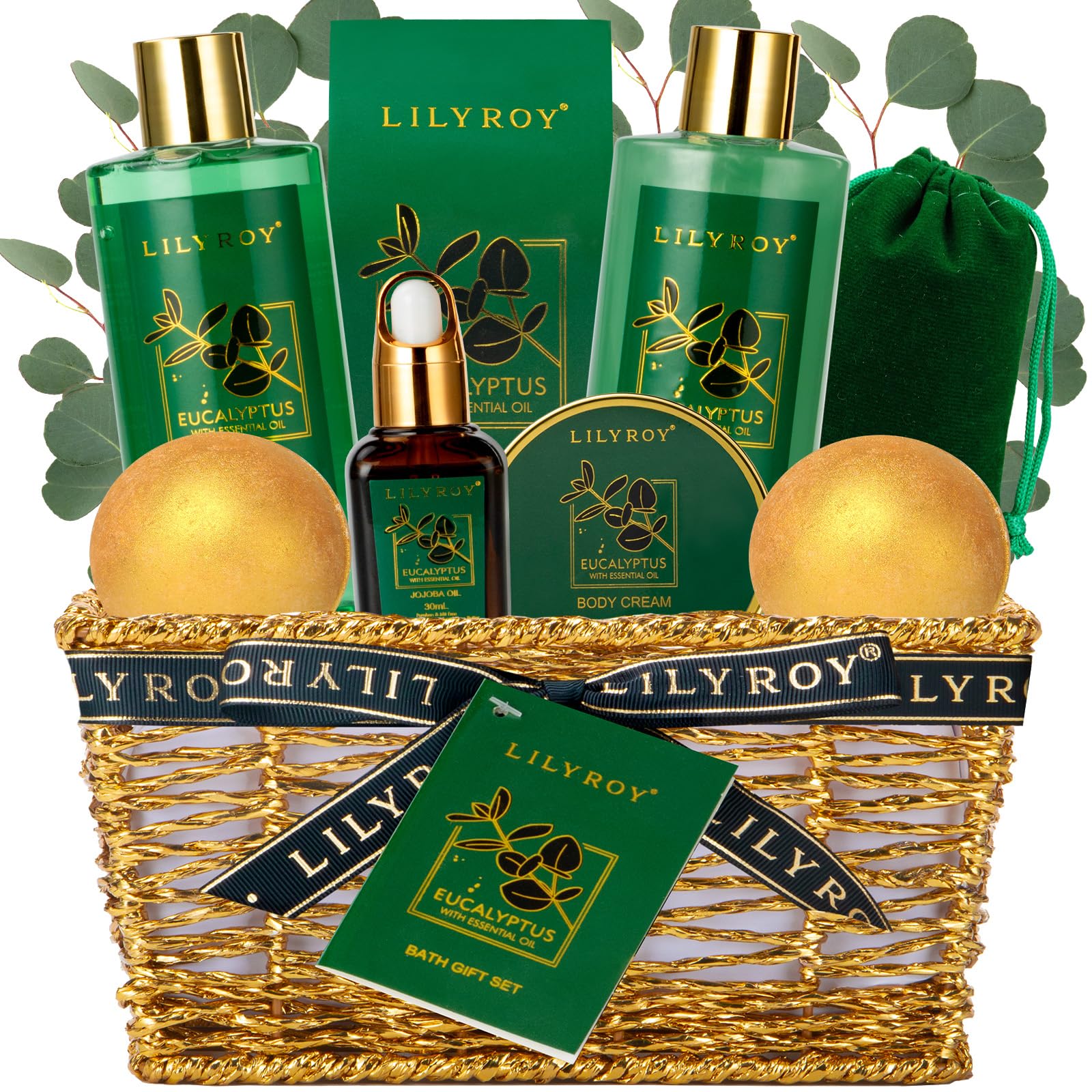 Bath and Body Gift Basket for Christmas - 10-Piece Eucalyptus Luxury Spa Set for Women & Men, Relaxation Ideal for Mothers Day, Father’s Day, Birthday with Shower Gel & More for Her & Him