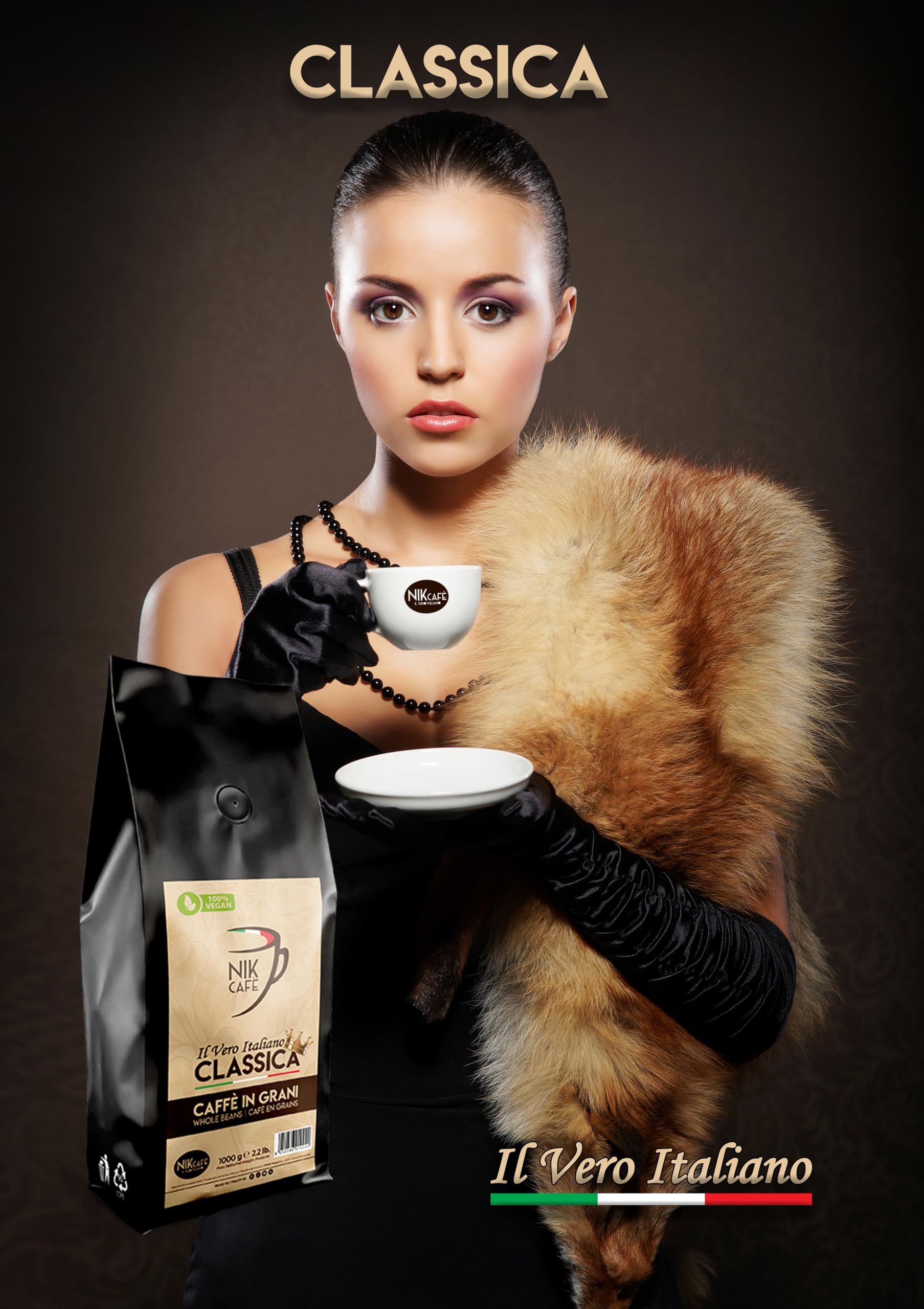 NIK CAFE' - Miscela Classica - caffe in grani tostato. Sua Eccellenza la robusta. 100% Robusta