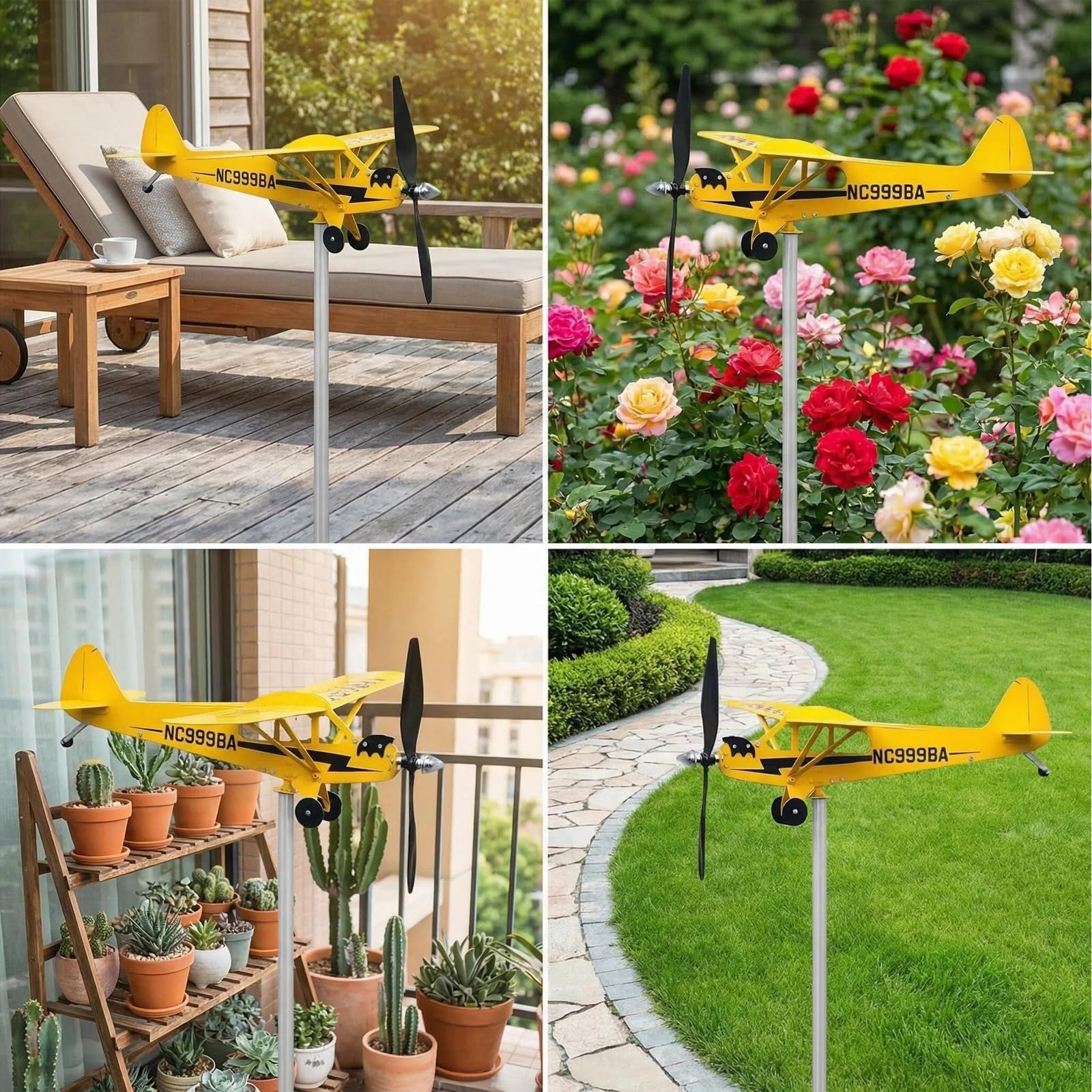 Scacciapensieri da giardino in metallo – girandola girevole per giardino e balcone, resistente alle intemperie con picchetto, decorazione da giardino mobile in metallo, design a doppio piano