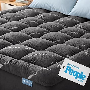 Niagara Sleep Solution Ultra Soft & Cooling Mattress Topper - Full Size | Rayon Derived from Bamboo, Pillow Top Mattress Pad, 20" Deep Pocket, Back Pain Relief, Perfect for Hot Sleepers, Dark Gray