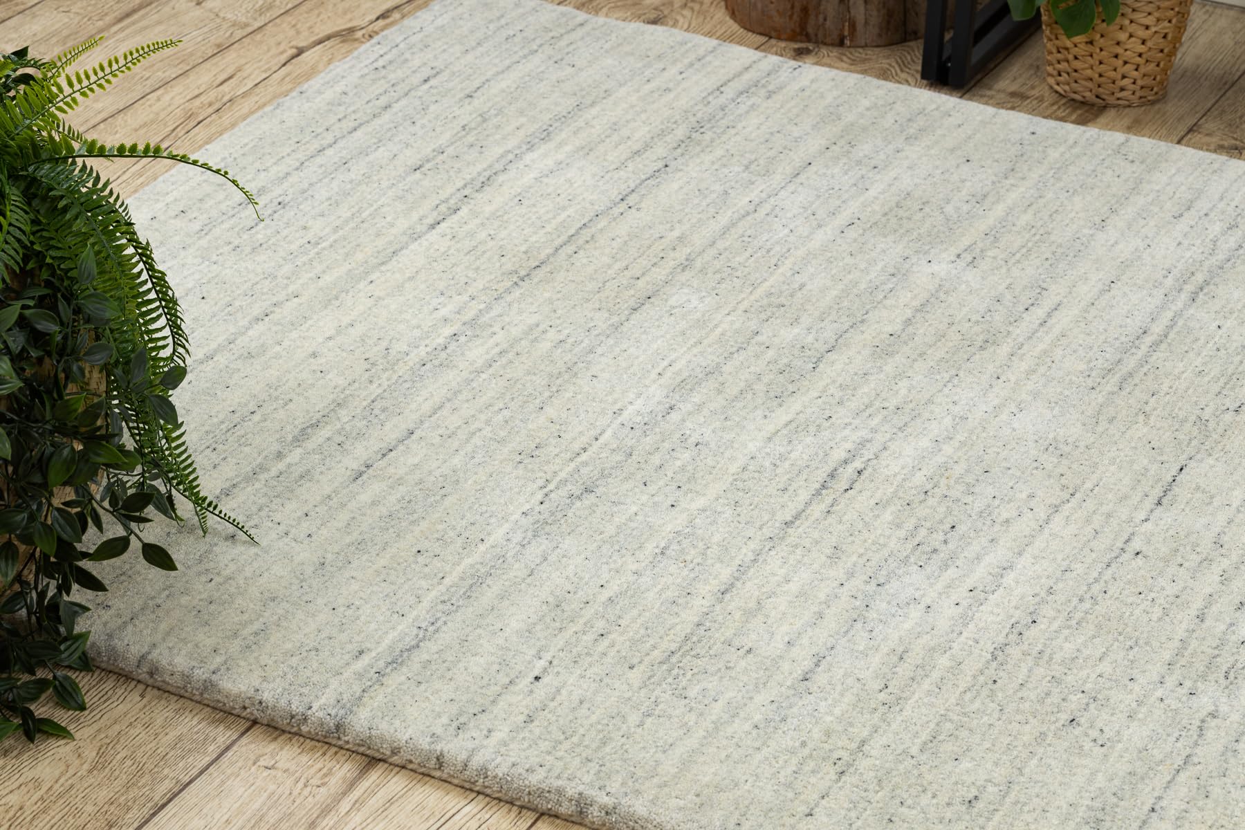 rugsx Wollteppich Berber Loom hellsilber - handgewebter Boho Teppich, melierter Wohnzimmer Teppich, dick und weich 60x90 cm