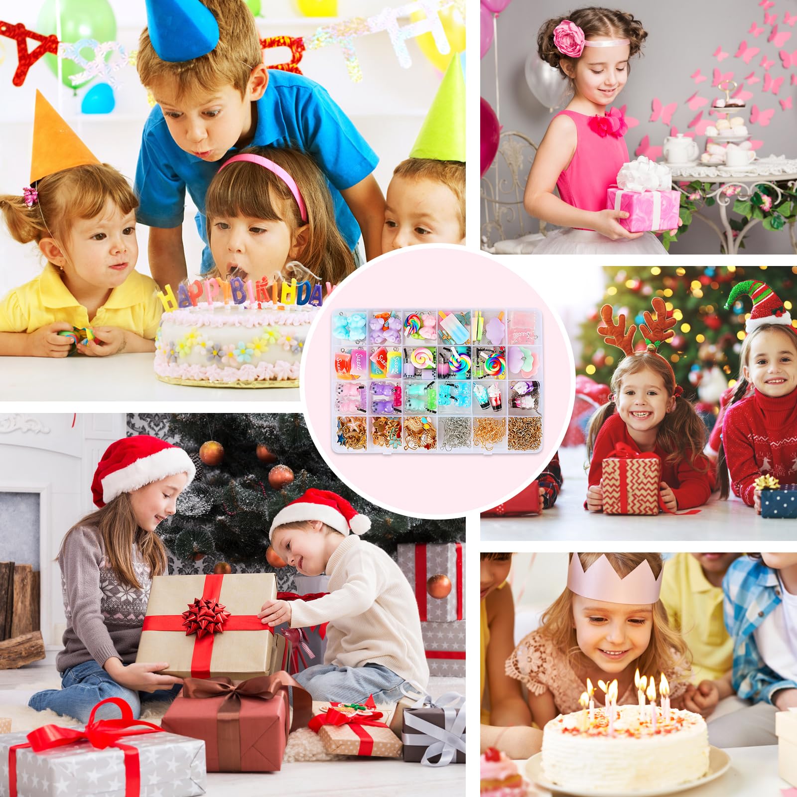 UCAMP 161 Pezzi Charms Set di Pendenti,Caramelle Orecchini Fai Da Te,Charms Farfalla Ciondolo Bubble Tea Portachiavi Orso Gommoso Orecchini Regalo Fai Da Te,Regalo Natale per Ragazza