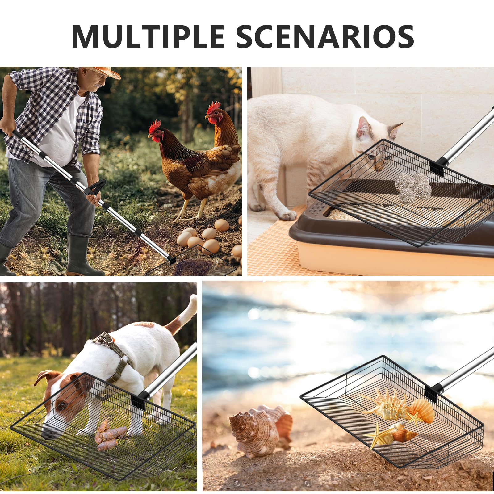 Hühnerkotschaufel, Chicken Poop Scooper, Einstellbare Hühnerschaufel für die Reinigung, Hühnerstall Reinigungswerkzeuge, Siebschaufel für Hühnerstall Trennung (L)