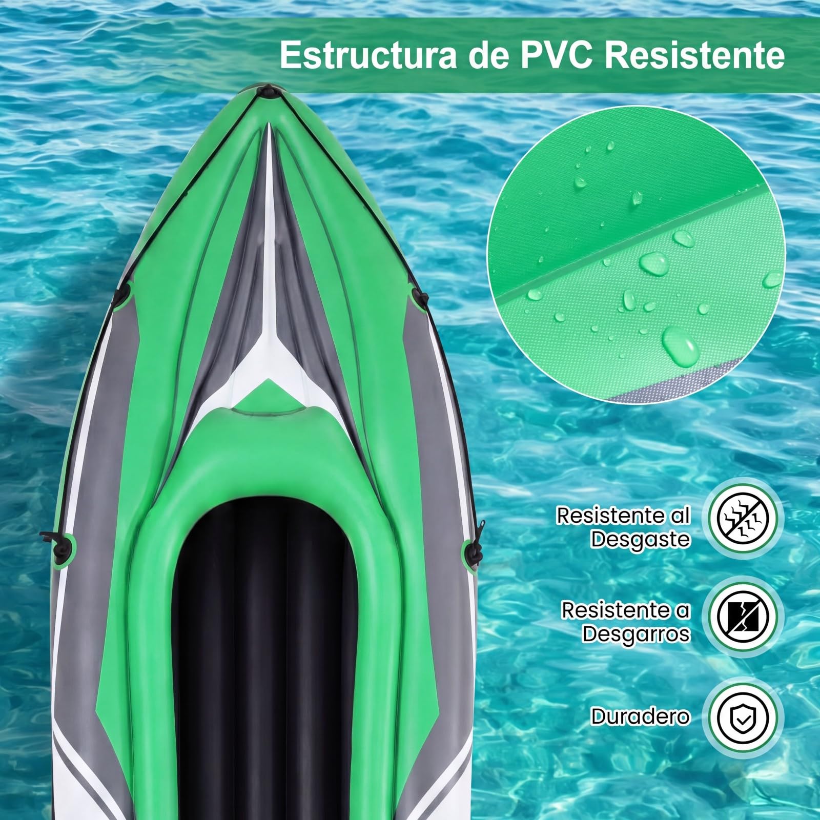 COSTWAY Kayak Hinchable 2 Plazas, Barca Hinchable con Remos de Aluminio, Asientos y Reposapiés Hinchables, Kayak Inflable para 2 Personas con Bomba Manual para Adultos, Carga 160 kg, 350 x 78 x 47 cm