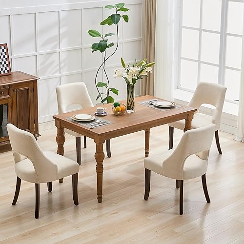 Miniatura 4 de UVV Juego de 2 sillas de comedor de madera, sillas de comedor modernas de mediados de siglo tapizadas en tela para cocina y comedor, silla de cena