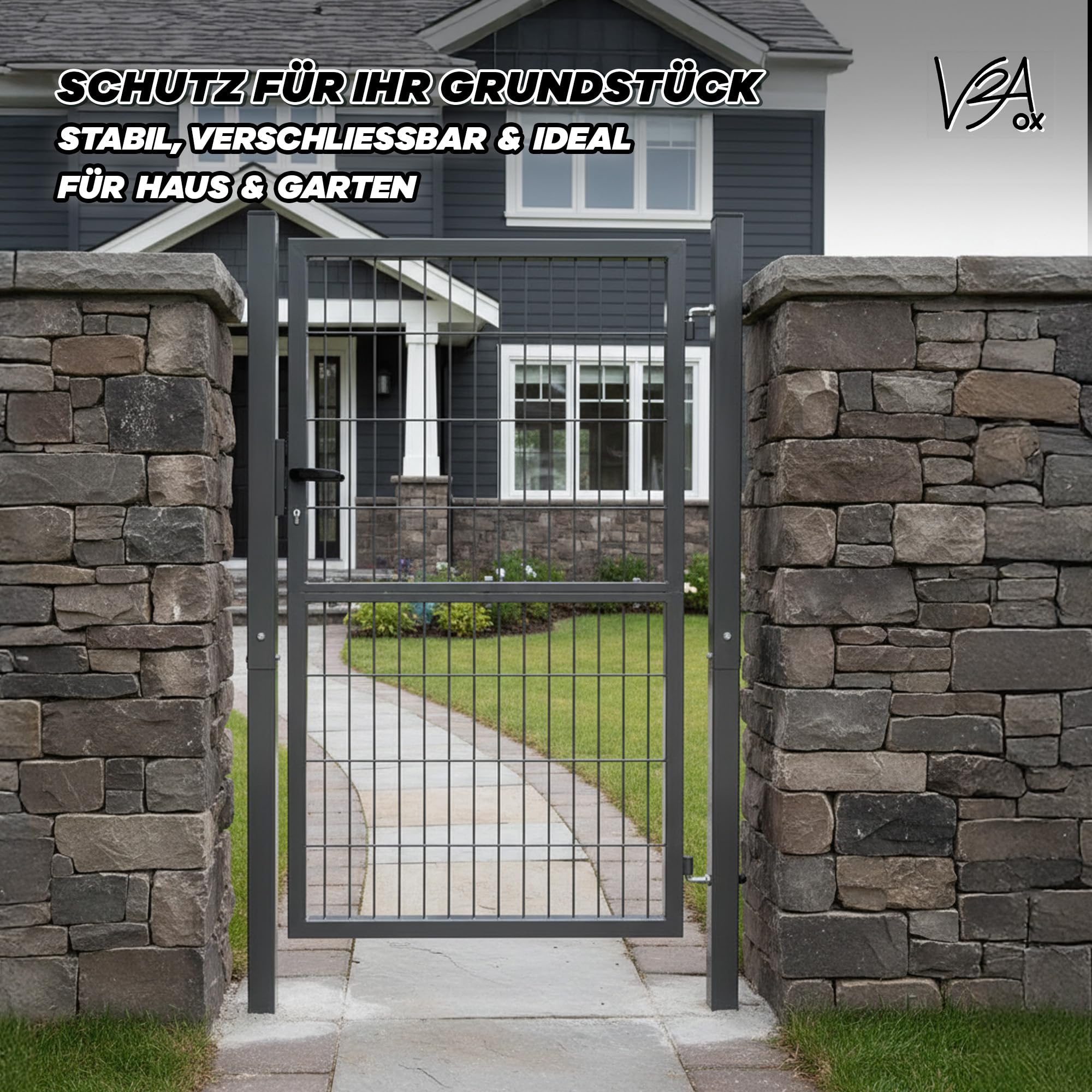 Gartentor Tor für Gartenzaun Zaun 160 cm hoch Gartentür aus Metall für Stabmattenzaun Abschließbar inkl. Pfosten Anthrazit