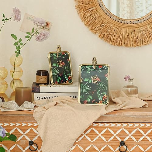 Miniatura 2 de NIKKY HOME Juego de 2 portarretratos dorados de 4 x 6 y 5 x 7 pulgadas con vidrio de alta definición, temática tropical hawaiana con loro de búho,