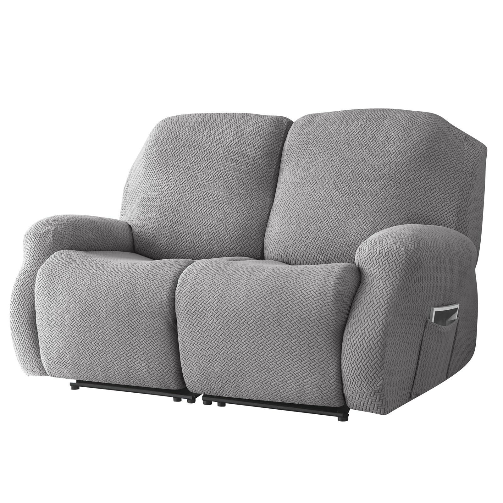 CLGTY Recliner chair covers Stretch Spandex Fabric, 6-piece reclining sofa slipcover with Pocket Armchair Covers For Kids Pets-light grey-loveseat