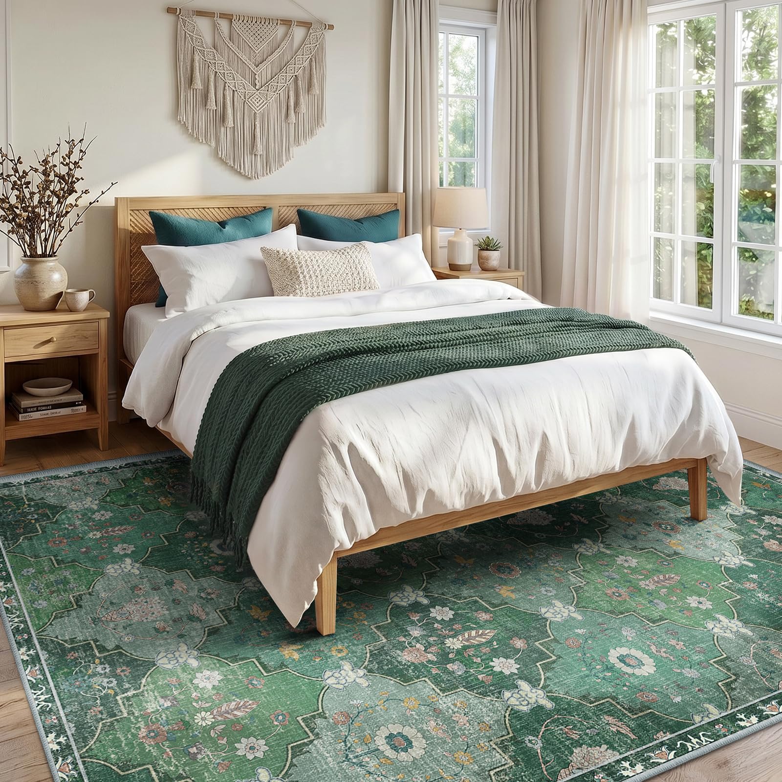 INOVADAY Marocchino Tappeto 90x150 cm Antiscivolo Verde Scuro Verde Scuro