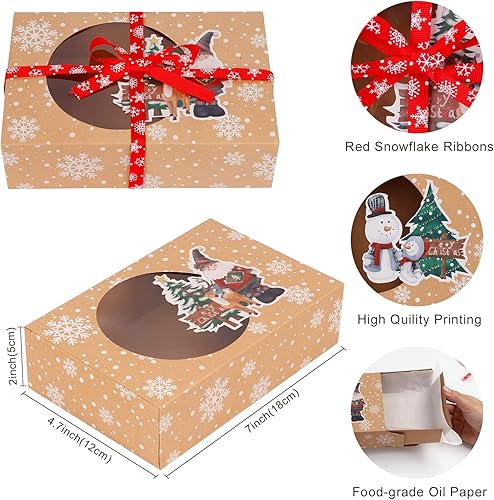 Miniatura 2 de OurWarm 12 cajas de regalo de galletas de Navidad con ventana transparente, papel aceitoso y cintas para regalar y suministros de fiesta de Navidad