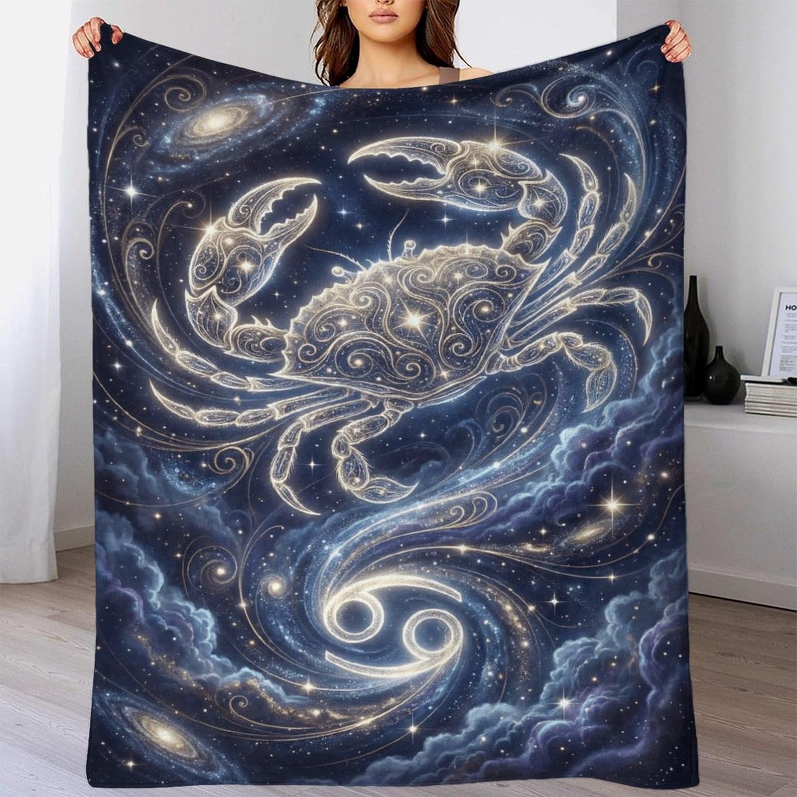 W7C8U2X3 Zodiac Cancer for for Flannel Throw Blanket, Camping Car Travel
