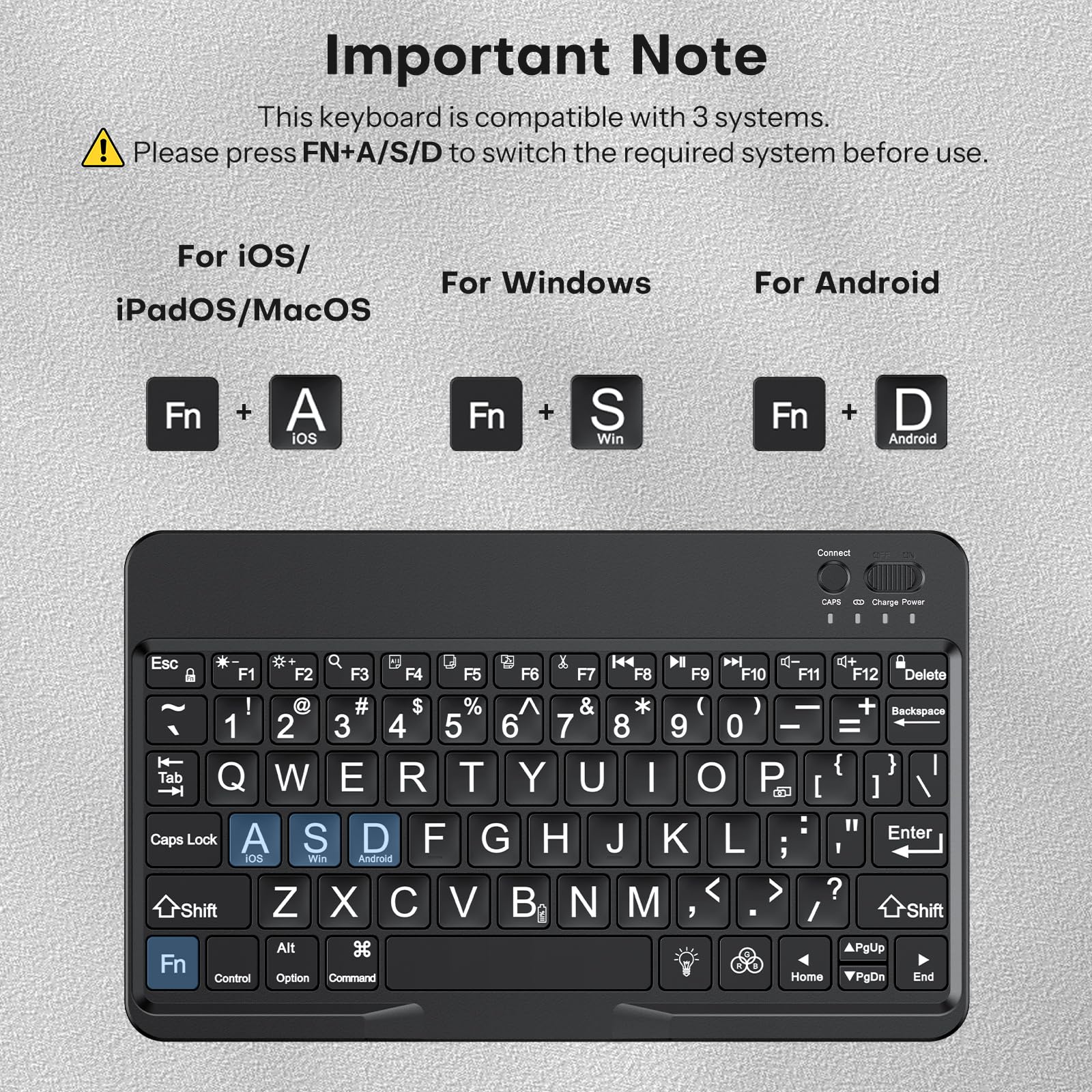 OMOTON Large Print Bluetooth Keyboard for iPad iPhone Windows Tablets - 7 - Color Backlit with Enlarged Keycaps, Rechargeable Wireless Keyboard for iPad 10th/9/8/7, iPad Pro Air Mini etc