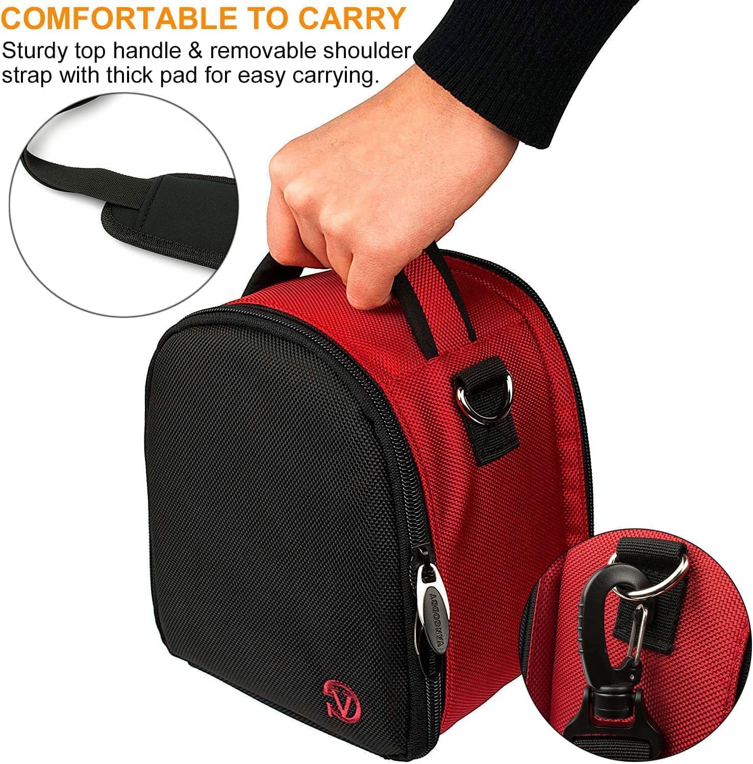 eBigValue Compact Red Nylon Crossbody Camera Shoulder Bag Quick Access Compatible DMC FZ70 G5 GX9 GX85 G9 G7 GH5