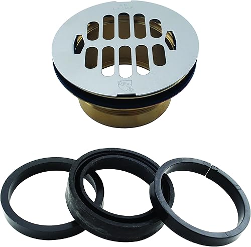 Westbrass D206B-LAS-26 Cuerpo de drenaje de ducha de 4-12 pulgadas de diámetro exterior con placa de cubierta de rejilla, 1 paquete, cromo pulido