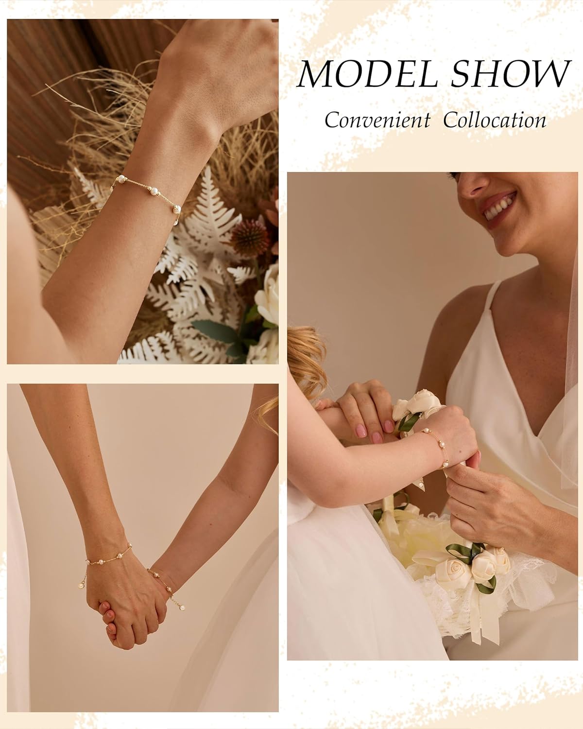 TOBENY Gold Pearl Bracelets for Women trendy 14k Gold Plated Natural Freshwater Pearl Bracelet Dainty Pearl Beaded bridesmaid wedding Non Tarnish Link Bracelet Jewelry Gifts - Image 5