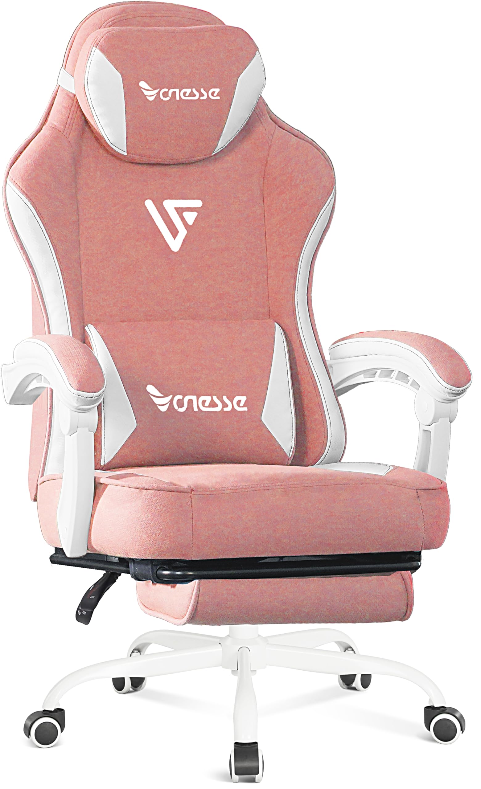 Vonesse Gaming Chair Computer Chair Fabric with Pocket Spring Cushion Office Chair with Footrest and Massage Lumbar Support