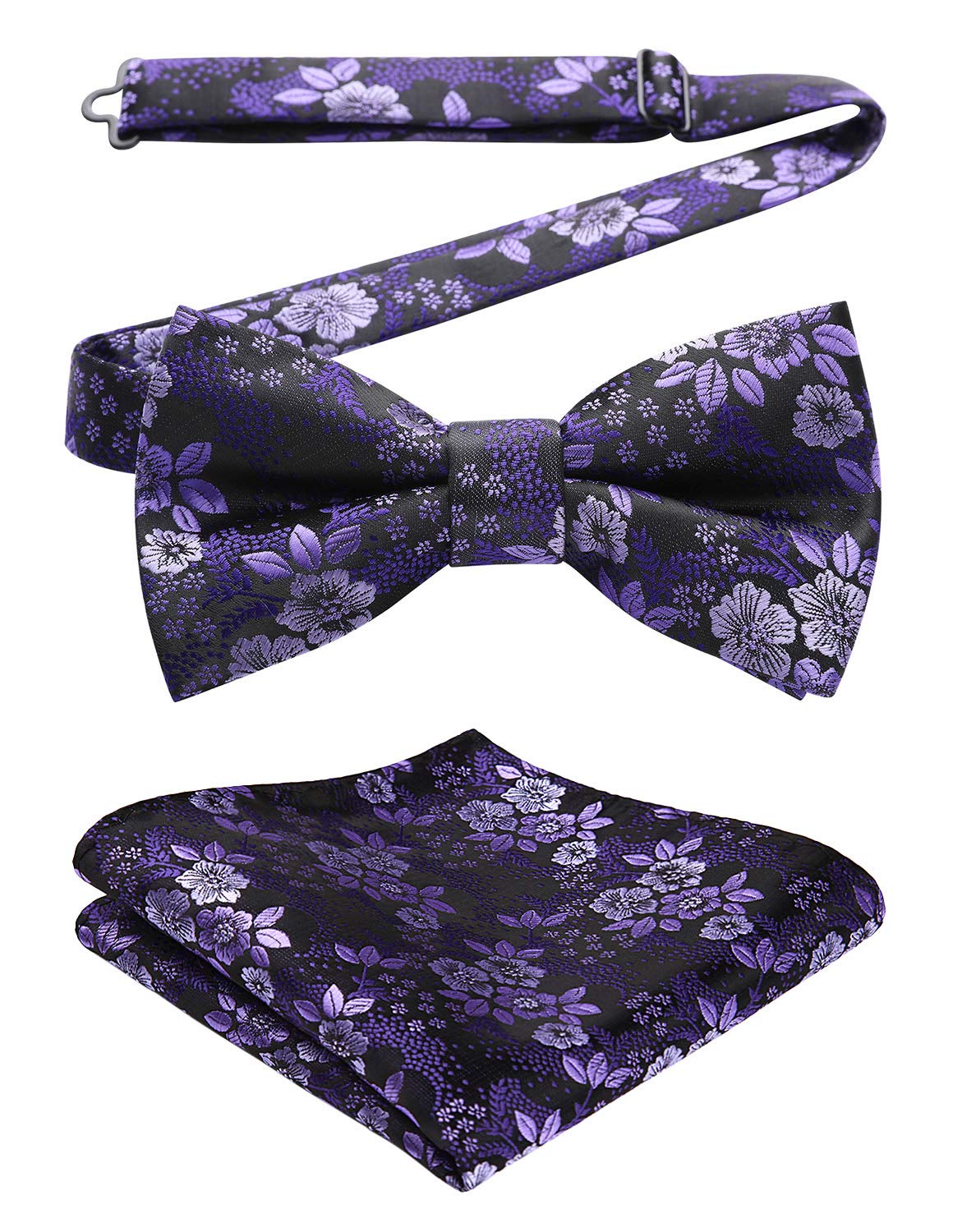 HISDERN Bow Ties for Men Paisley Floral Pre-tied Bowtie Pocket Square Set Men's Formal Bow Ties Wedding Party