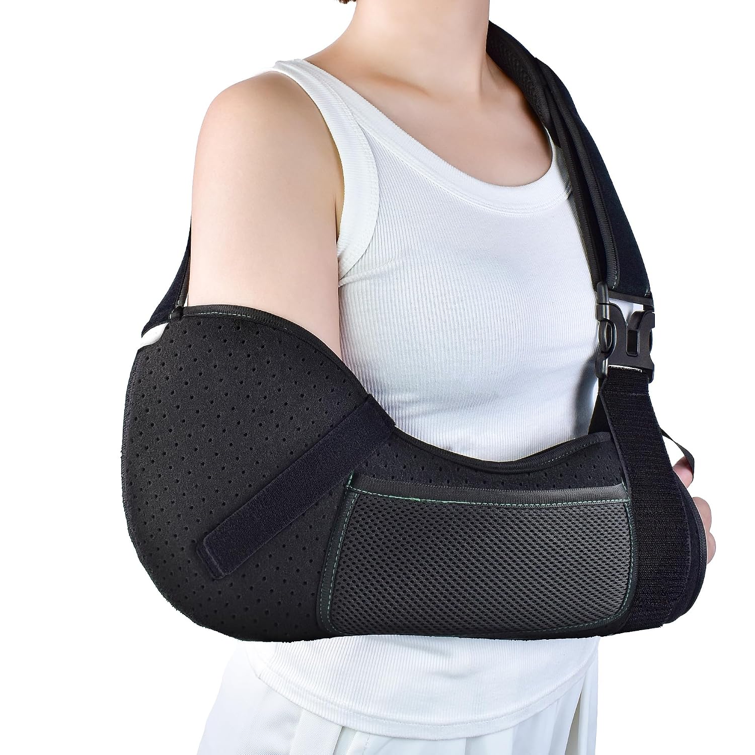 Arm Sling for Shoulder & Elbow Injury – Adjustable Shoulder Surgery Sling, Breathable & Lightweight Arm Support, Comfortable Sponge Shoulder Pad for Rotator Cuff & Elbow Recovery, Fits Left/Right Arm (Black, Small)