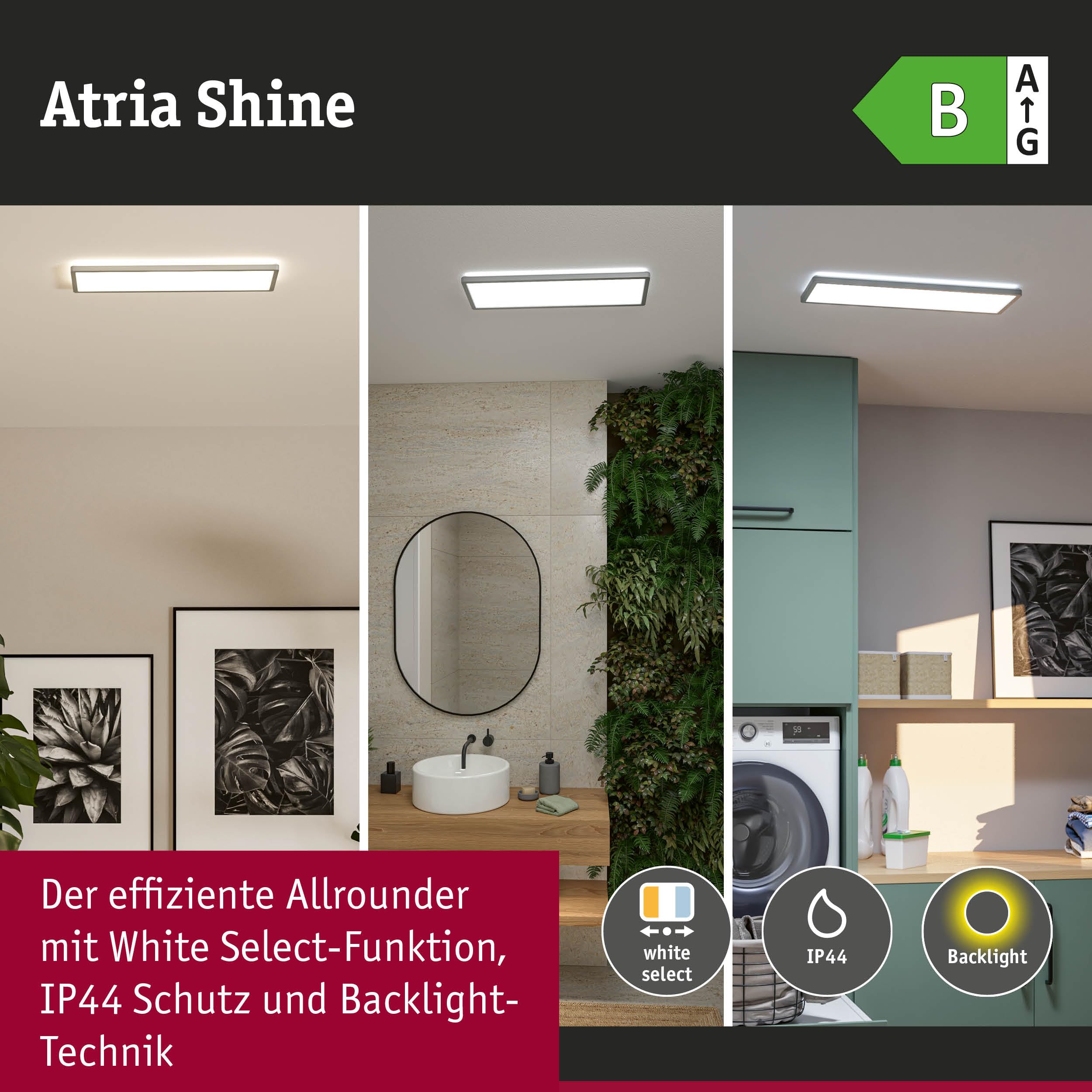 Paulmann LED Panel Atria Shine IP44 eckig 560x200 mm 15,2W 2030lm 3000-6500K Chrom matt 71312